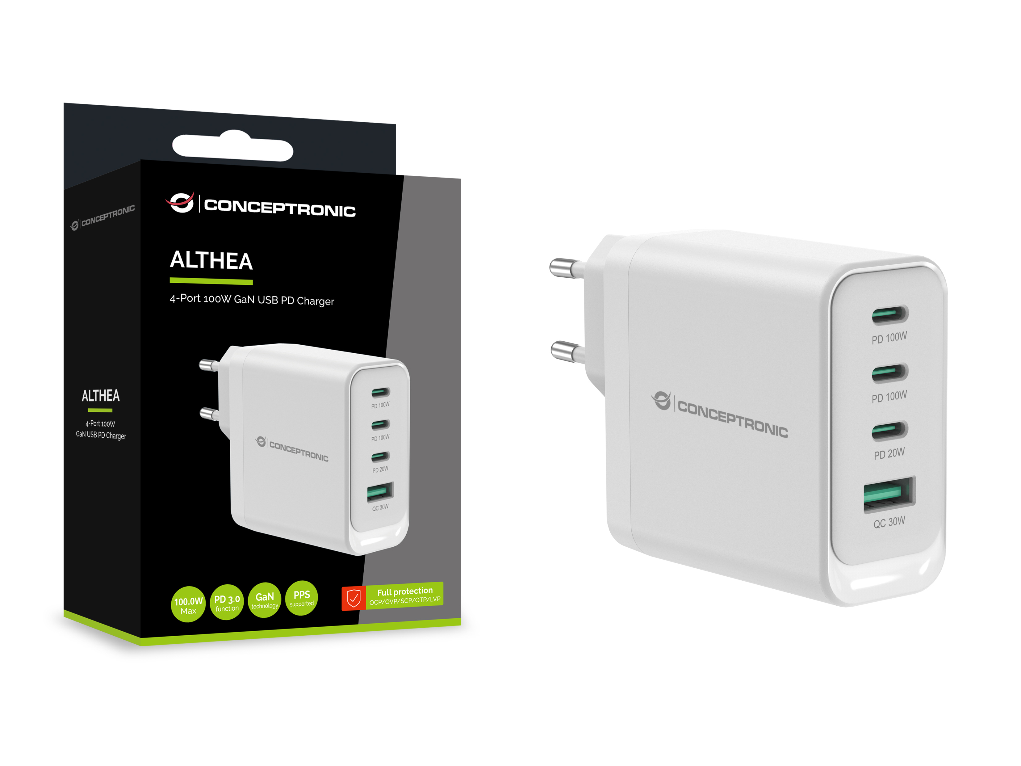 Conceptronic ALTHEA22W100 chargeur dappareils mobiles Universel Blanc Secteur Charge rapide Intrieure