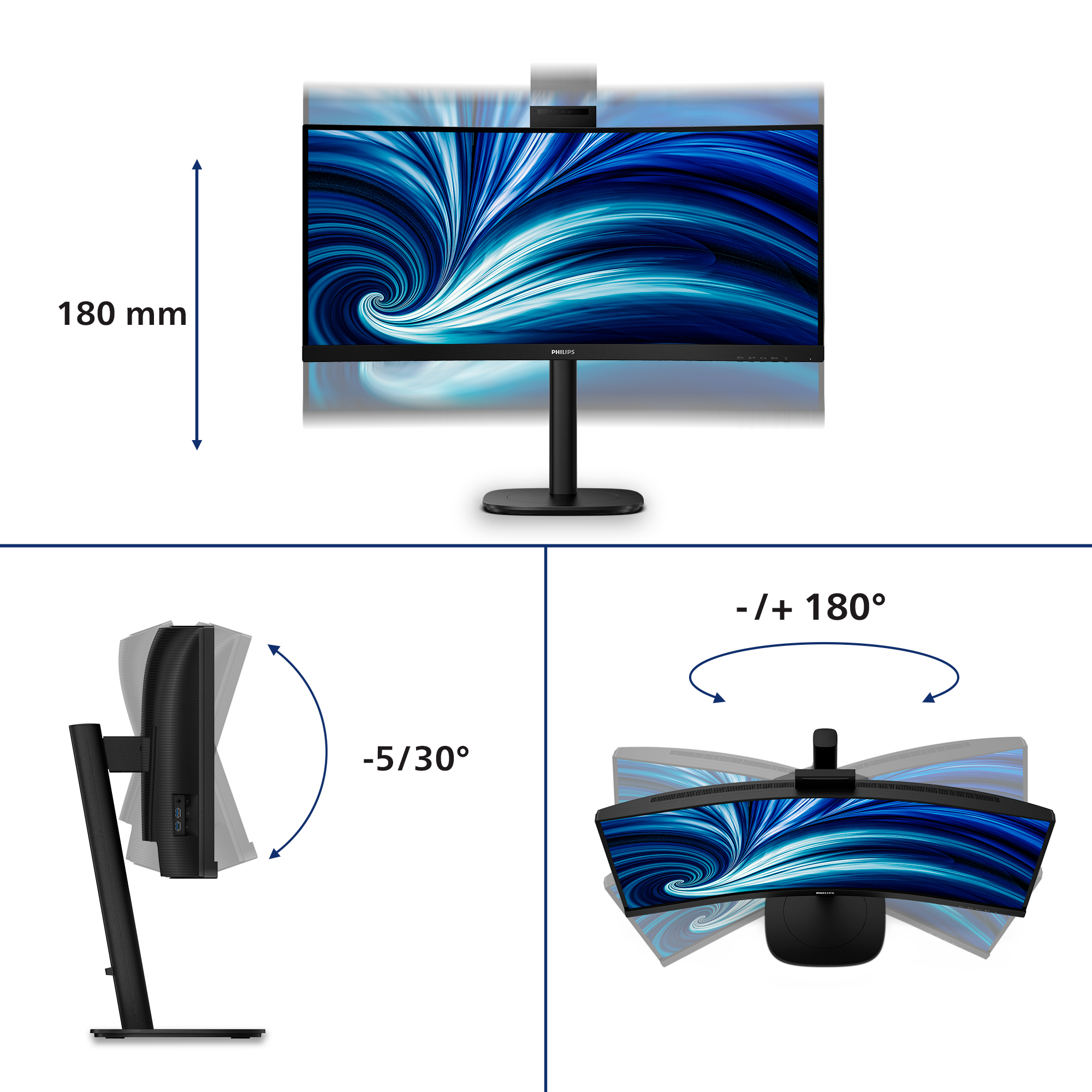 Philips 3000 series 34B2U3600CH/00 Monitor PC 86,4 cm (34) 3440 x 1440 Pixel Wide Quad HD LCD Nero