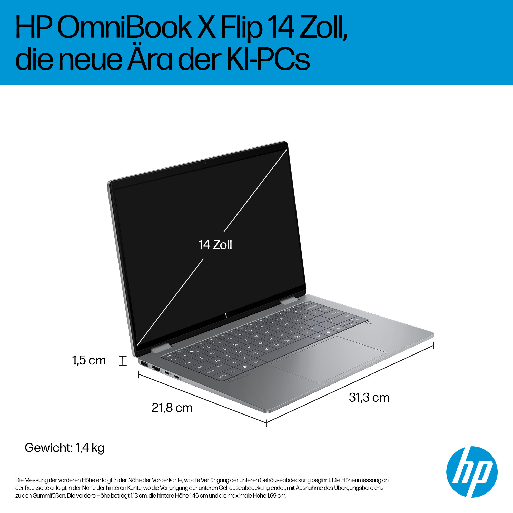 HP OmniBook X Flip Next Gen AI Laptop 14-fm0056ng - Flip-Design - Intel Core Ultra 5 226V / 2.1 GHz - Win 11 Home - Arc Graphics 130V - 16 GB RAM - 512 GB SSD NVMe - 35.6 cm (14)