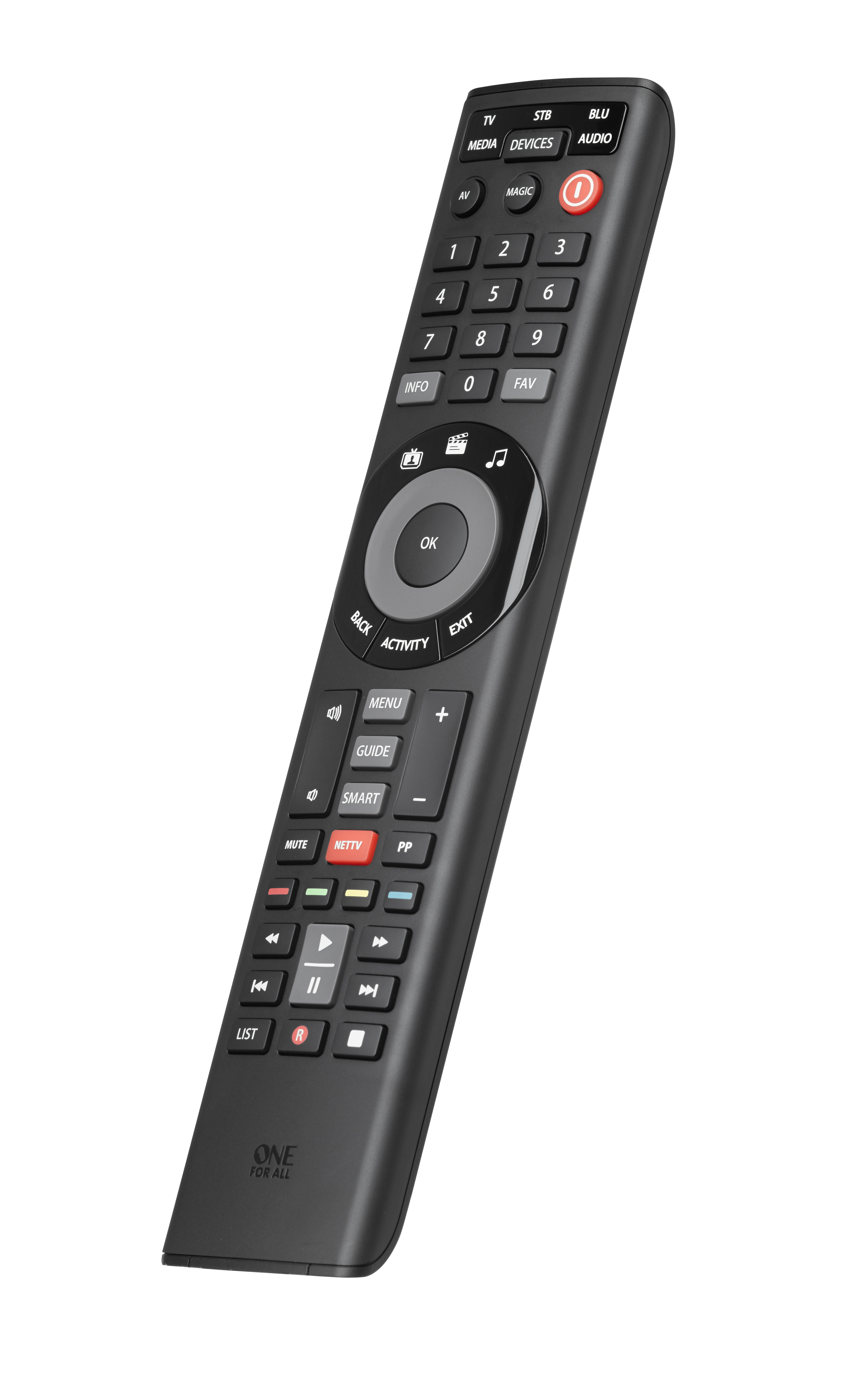 One for All URC7955  One For All Advanced Smart Control 5 télécommande IR  Wireless Acoustique, Cable, DTT, DVD/Blu-ray, console de jeux, Système home  cinema, IPTV, Media player, SAT, STB, TNT, TV