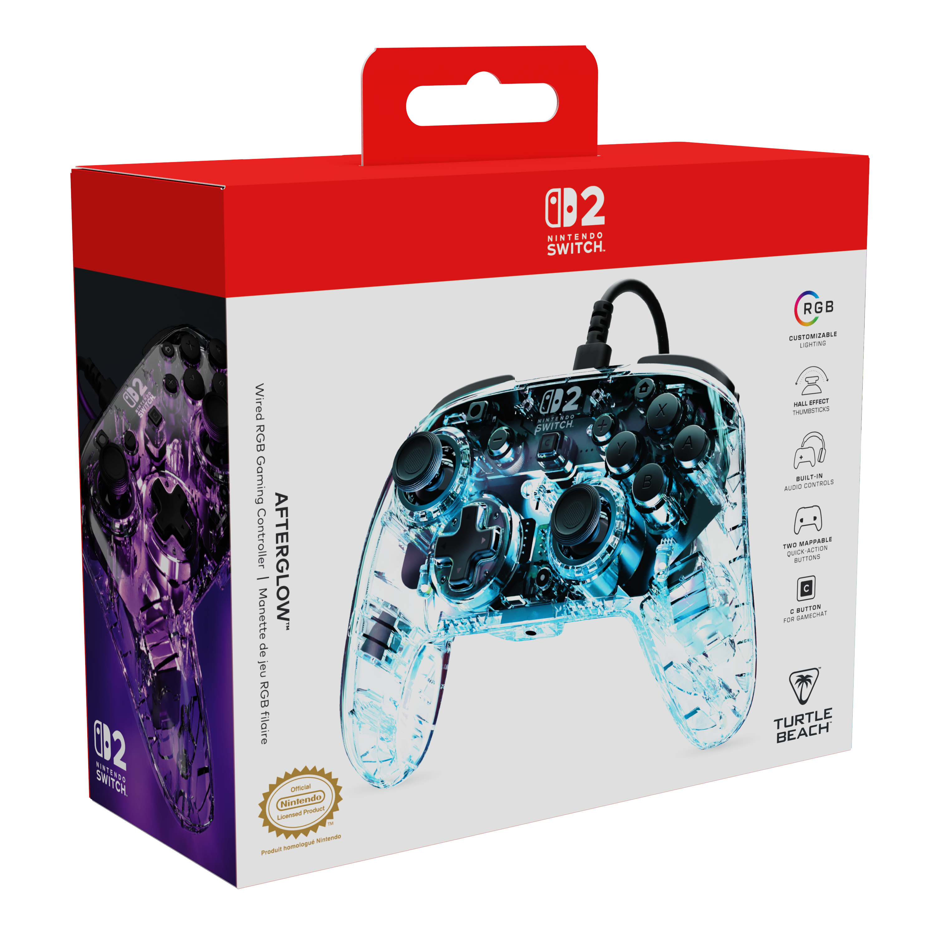 Turtle Beach Afterglow Clear Wired RGB Gaming Controller. Officially licensed Nintendo for Nintendo Switch 2