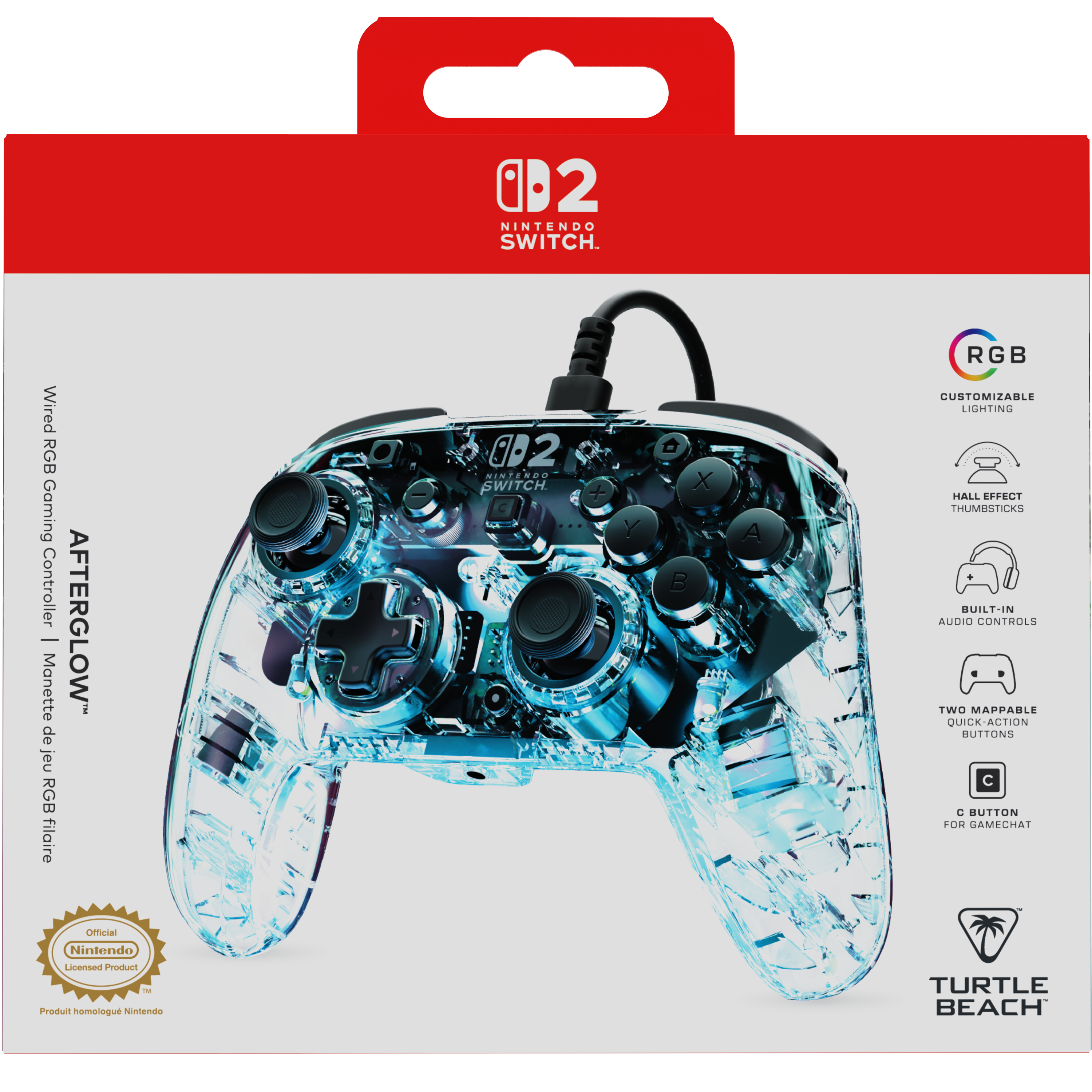 Turtle Beach Afterglow Clear Wired RGB Gaming Controller. Officially licensed Nintendo for Nintendo Switch 2