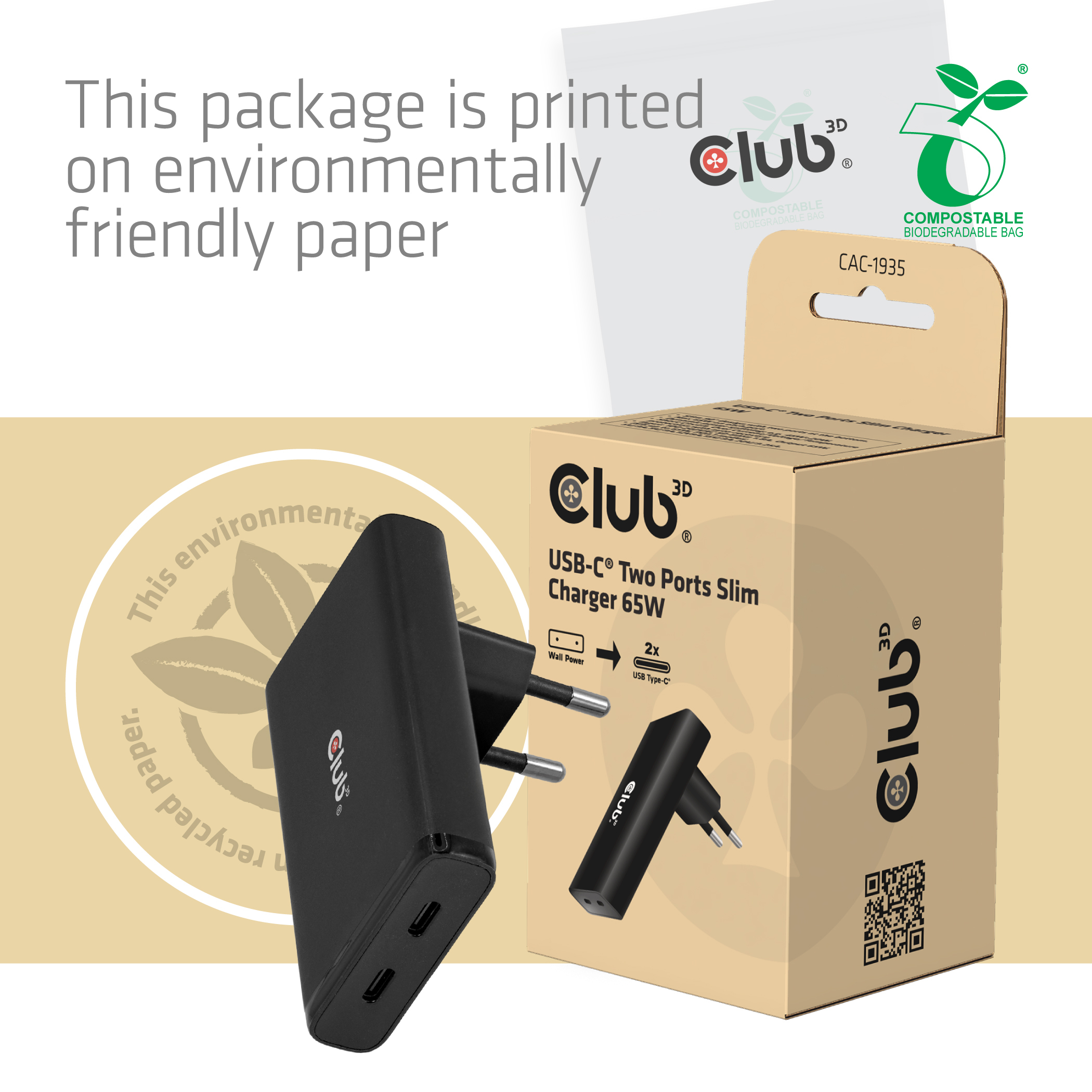CLUB3D CAC-1935 Caricabatterie per dispositivi mobili Universale Nero AC Ricarica rapida Interno