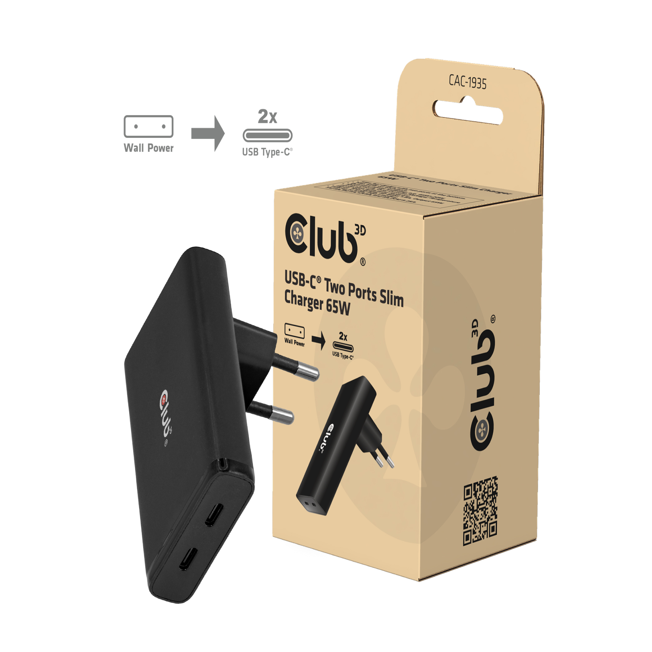 CLUB3D CAC-1935 Caricabatterie per dispositivi mobili Universale Nero AC Ricarica rapida Interno