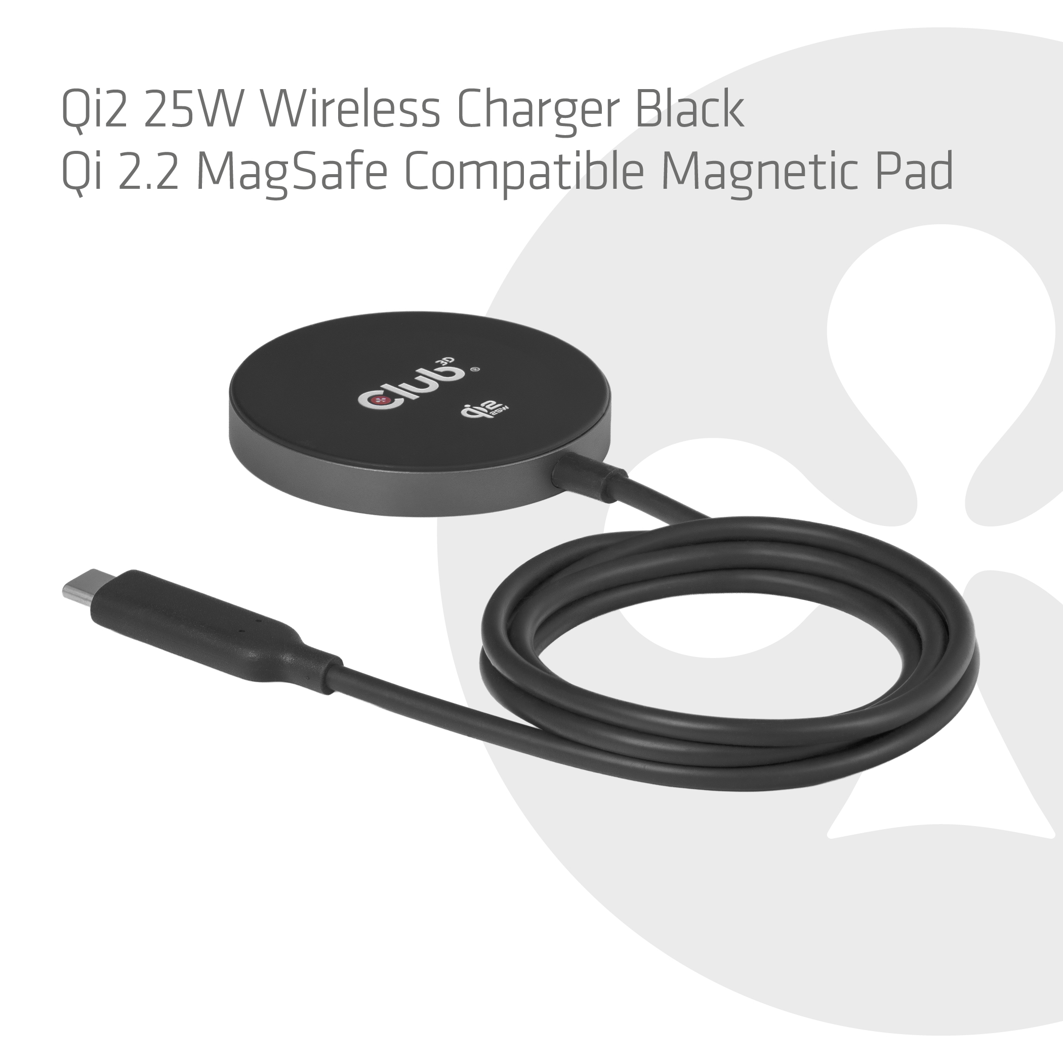 CLUB3D CAC-3027 Qi2 25W Wireless Charger Black Qi 2.2 MagSafe Compatible Magnetic Pad