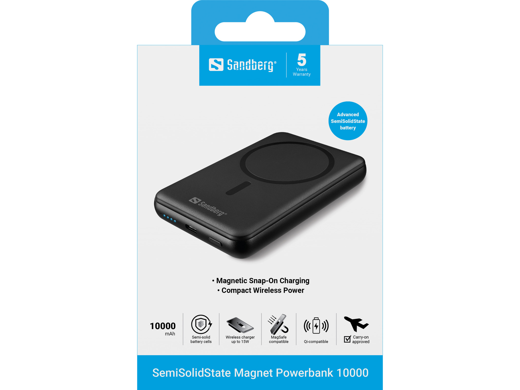Sandberg 421-51 batteria portatile Stato semi-solido 10000 mAh Carica wireless Nero