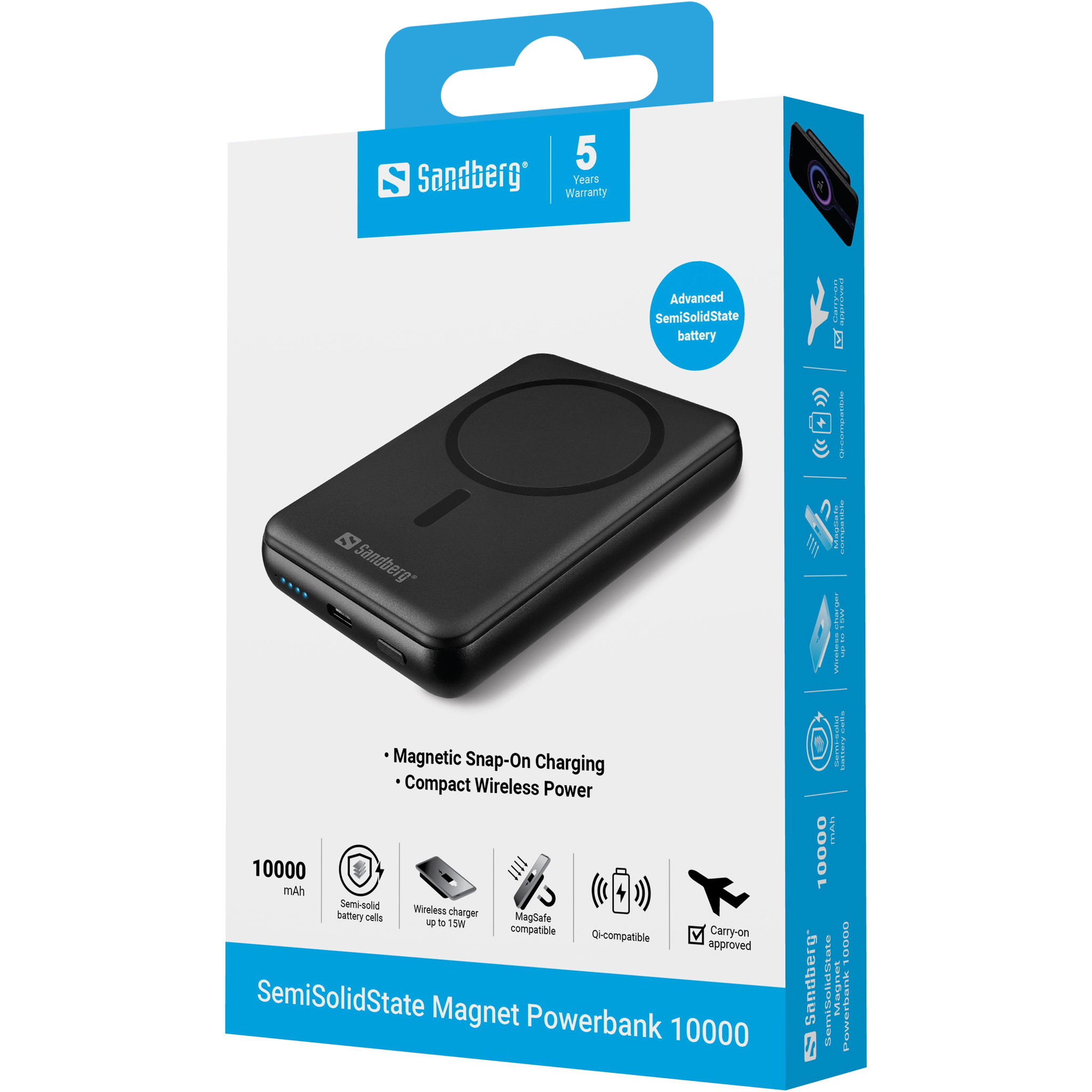 Sandberg 421-51 batteria portatile Stato semi-solido 10000 mAh Carica wireless Nero