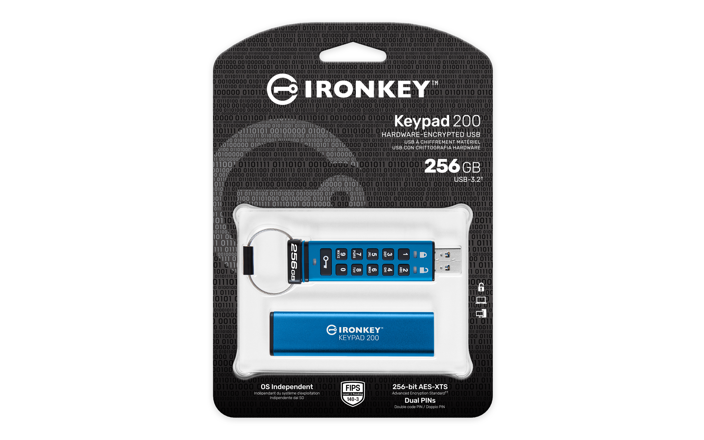Kingston 256GB IronKey Keypad200 AES-256 - Flash-Speicher - unsortiert
