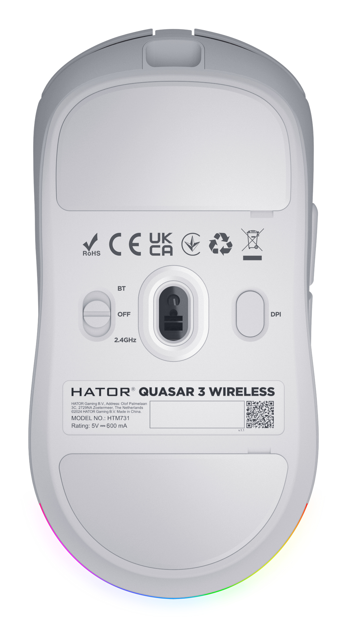 HATOR Quasar 3 Wireless mouse Gaming Ambidestro RF Wireless + Bluetooth + USB Type-A Ottico 12000 DPI