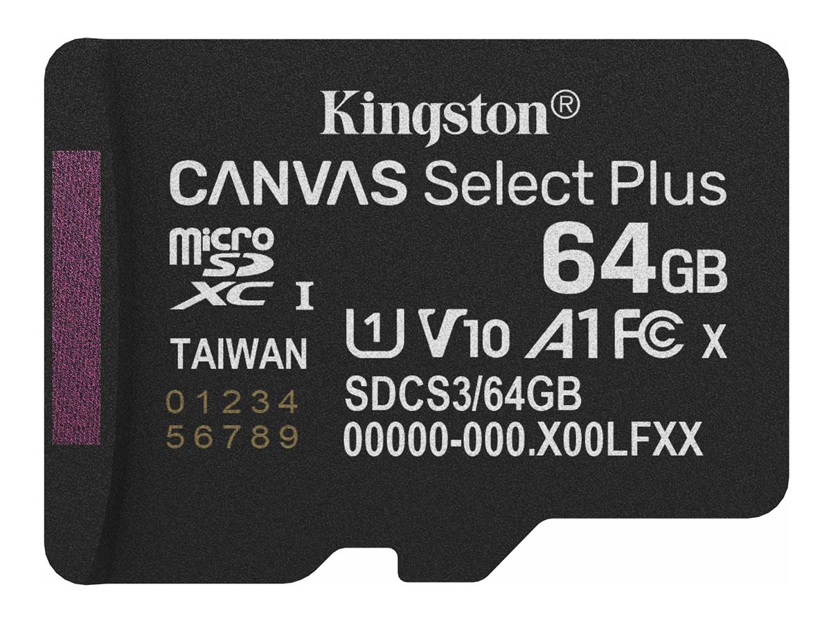 Kingston Technology 64GB micSDXC Canvas Select Plus Gen3 100R A1 Single Pack w/o ADP