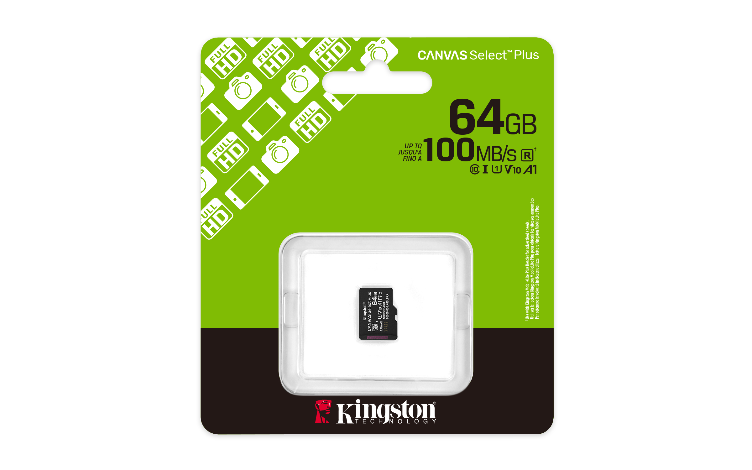 Kingston Technology 64GB micSDXC Canvas Select Plus Gen3 100R A1 Single Pack w/o ADP