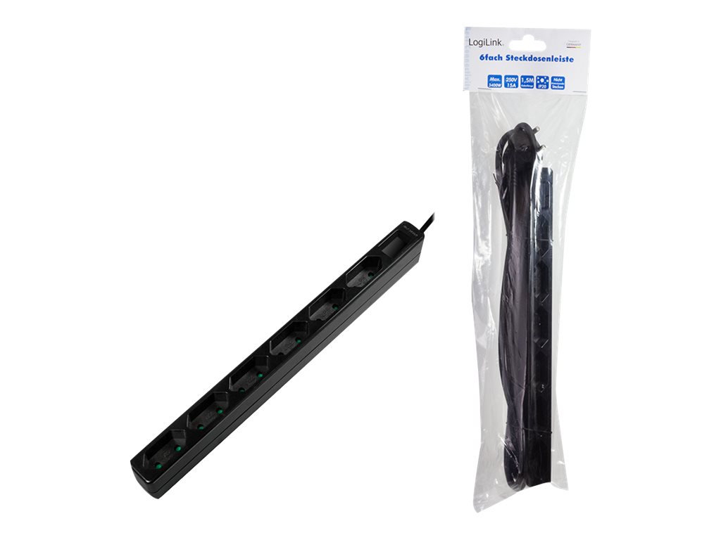 LogiLink Slim - Steckdosenleiste - Wechselstrom 250 V - 3400 Watt - Ausgangsanschl�sse: 6 (6 x Eurostecker)