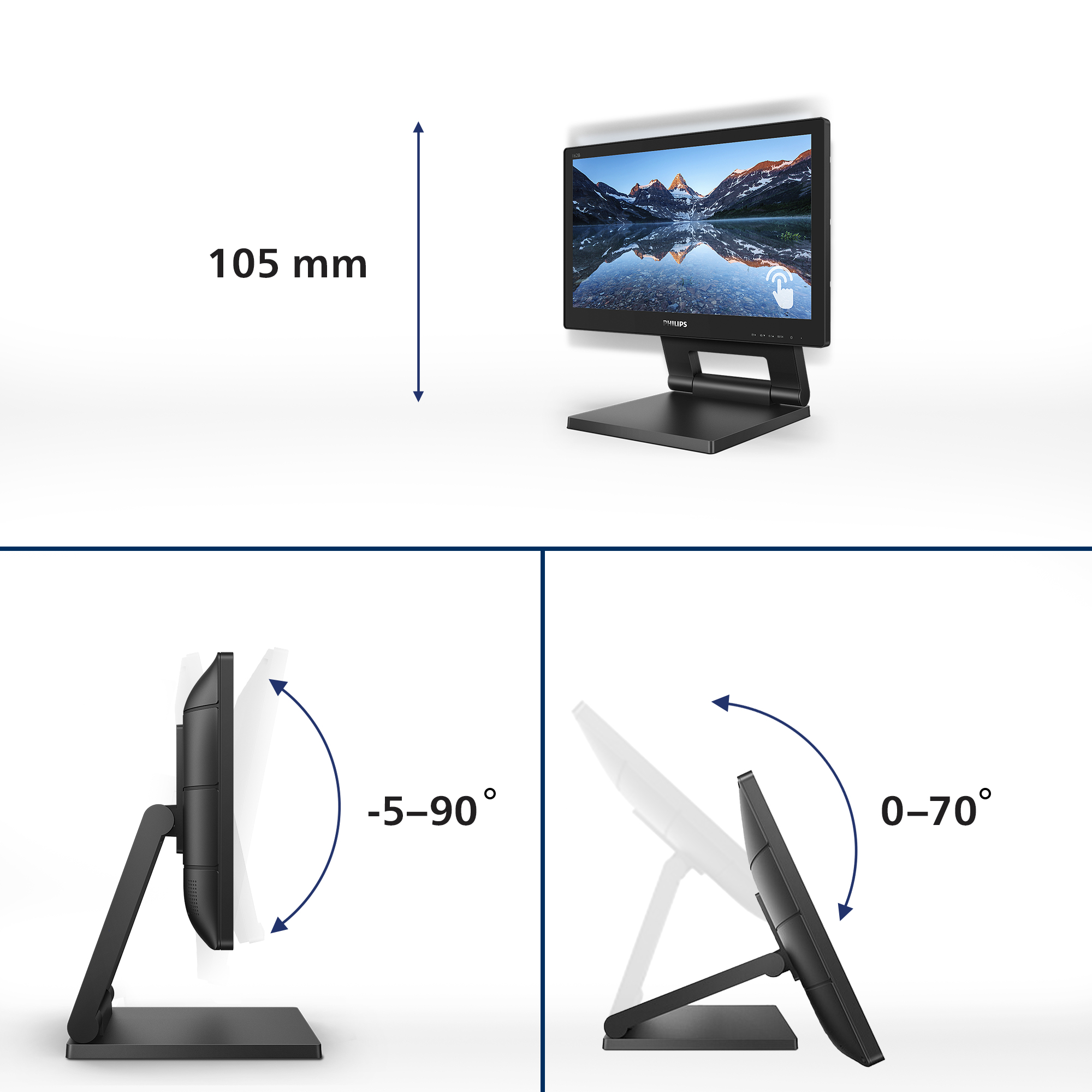 Philips 162B9T/00 pantalla para PC 39,6 cm (15.6) 1366 x 768 Pixeles HD LCD Pantalla t�ctil Negro
