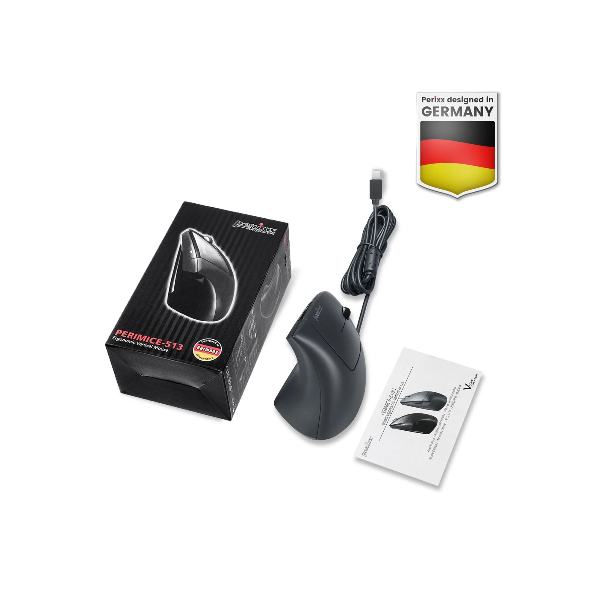 Perixx PERIMICE-513 C Vertikale Ergonomie-Maus USB-C schwarz Rechtsh�nder