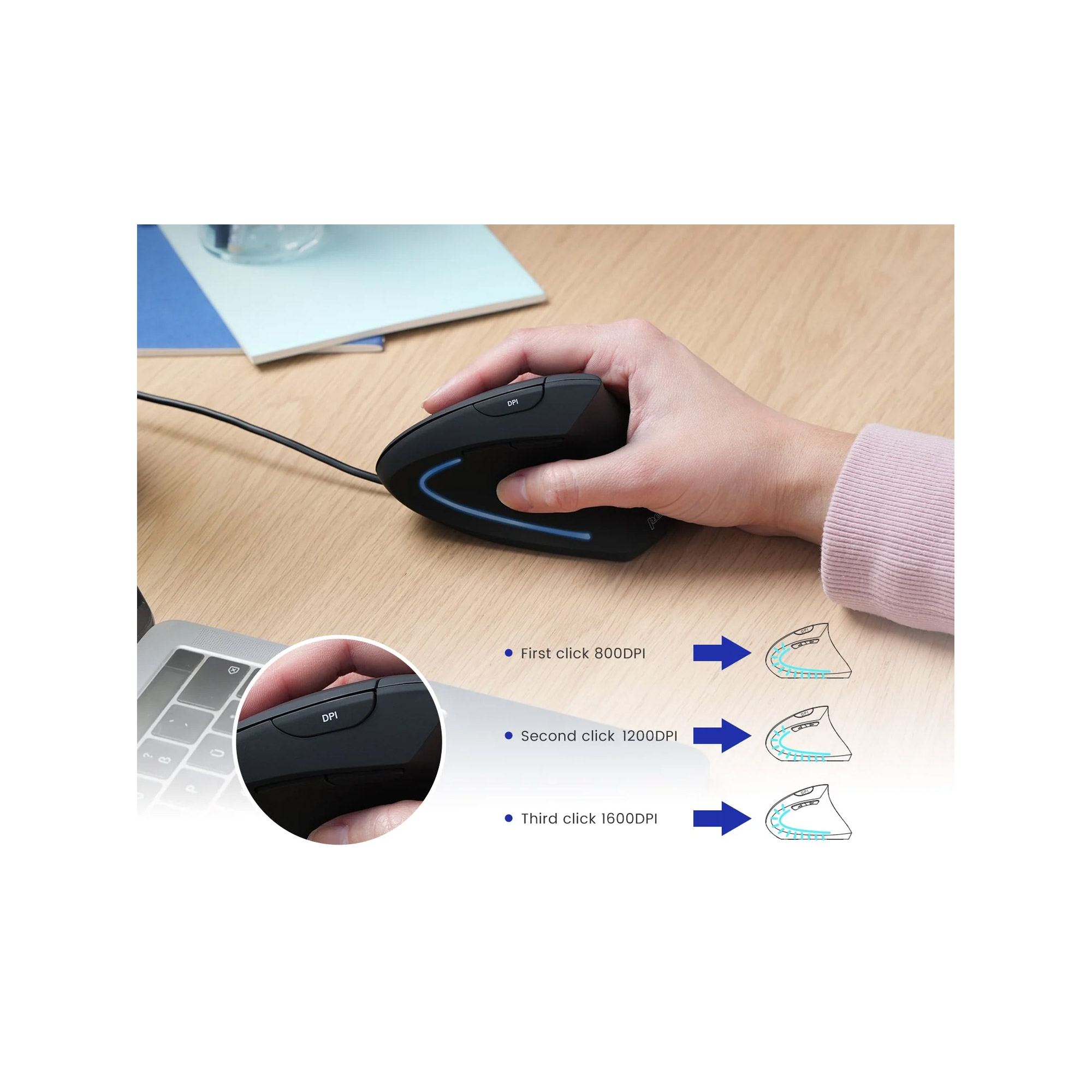 Perixx PERIMICE-513 C Vertikale Ergonomie-Maus USB-C schwarz Rechtsh�nder
