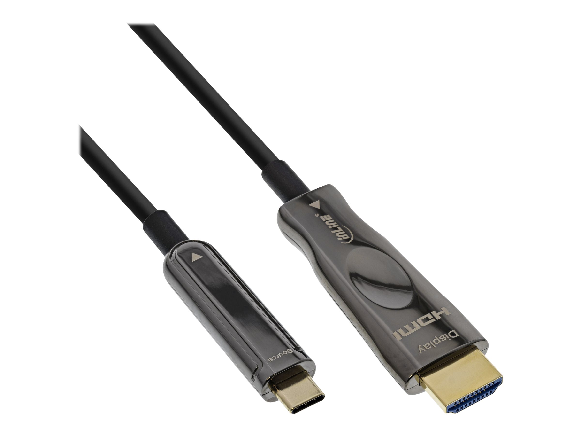 InLine Adapterkabel - USB-C m�nnlich zu HDMI m�nnlich - 25 m - Hybrid Kupfer/Kohlefaser - Schwarz - rund, Active Optical Cable (AOC)
