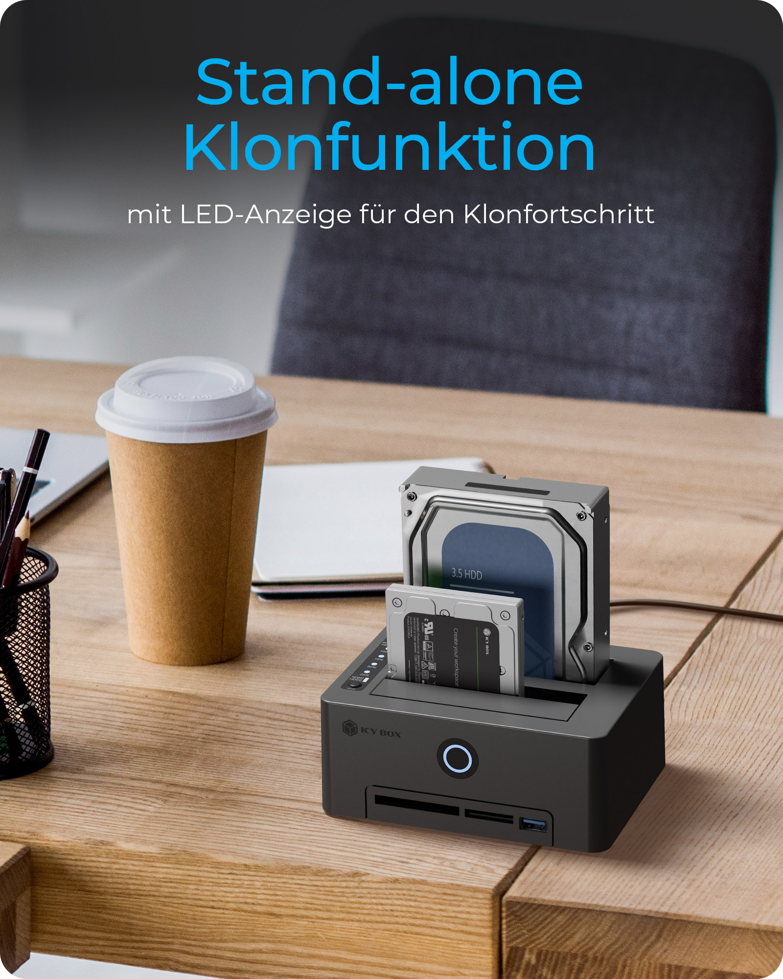 ICY BOX IB-1233CL-CR - HDD / SSD Dockingstation - Klonstation Sch�chte: 2 - 2,5 / 3,5 gemeinsam genutzt (6,4 cm/8,9 cm gemeinsam genutzt)