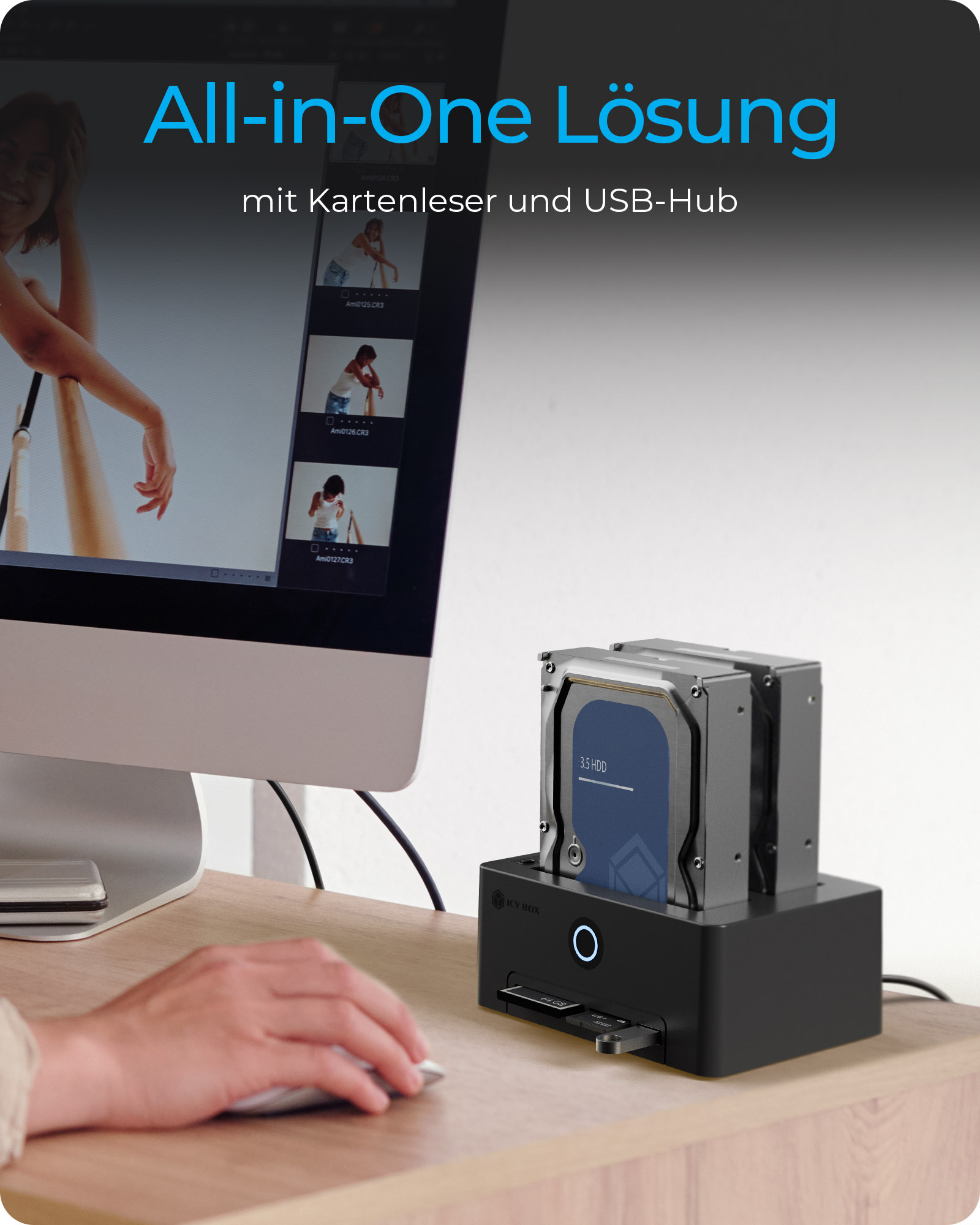 ICY BOX IB-1233CL-CR - HDD / SSD Dockingstation - Klonstation Sch�chte: 2 - 2,5 / 3,5 gemeinsam genutzt (6,4 cm/8,9 cm gemeinsam genutzt)