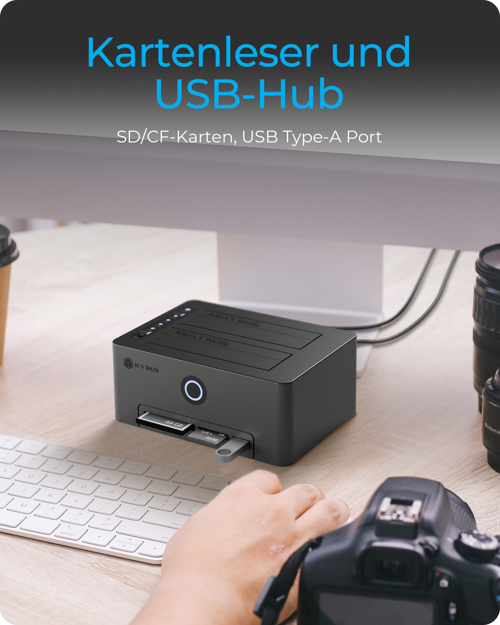 ICY BOX IB-1233CL-CR - HDD / SSD Dockingstation - Klonstation Sch�chte: 2 - 2,5 / 3,5 gemeinsam genutzt (6,4 cm/8,9 cm gemeinsam genutzt)