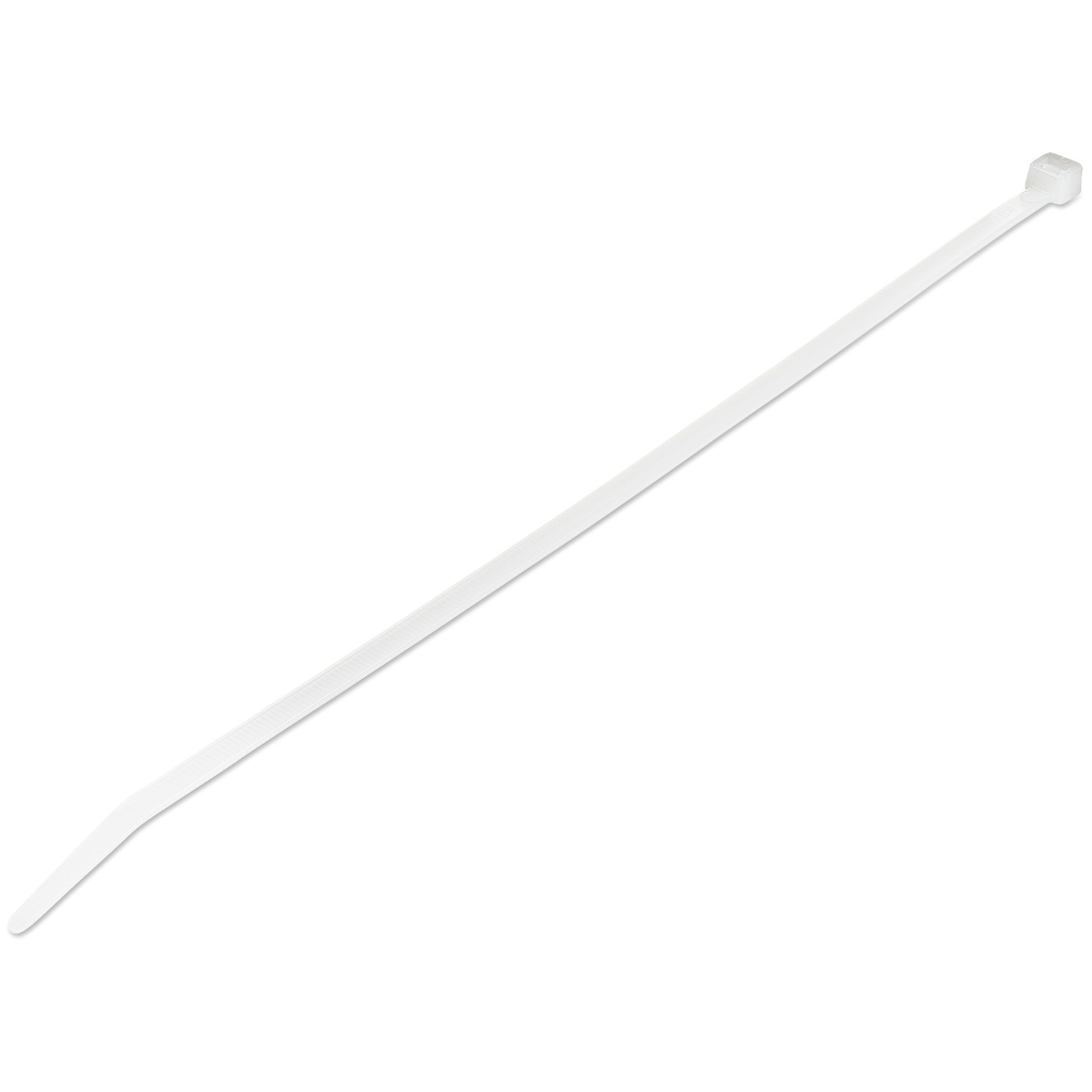 StarTech.com 10(25cm) Cable Ties, 1/8(4mm) wide, 2-5/8(68mm) Bundle Diameter, 50lb(22kg) Tensile Strength, Nylon Self Locking Zip Ties w/ Curved Tip, 94V-2/UL Listed, 100 Pack, White - Nylon 66 Plastic - TAA (CBMZT10N)