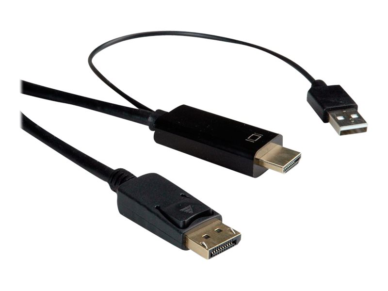 ROTRONIC-SECOMP Roline - Videokabel - HDMI, USB (nur Strom) mnnlich zu DisplayPort mnnlich - 2 m - abgeschirmt - Schwarz - untersttzt 4K 60 Hz (3840 x 2160)