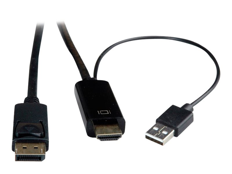 ROTRONIC-SECOMP Roline - Videokabel - HDMI, USB (nur Strom) mnnlich zu DisplayPort mnnlich - 2 m - abgeschirmt - Schwarz - untersttzt 4K 60 Hz (3840 x 2160)