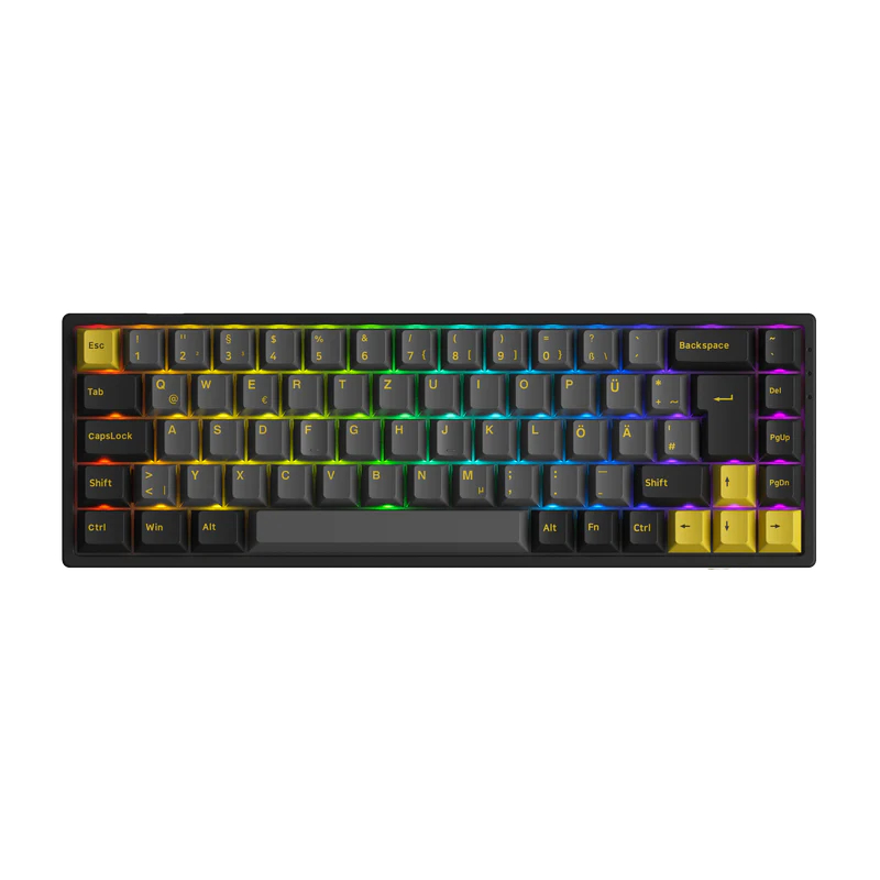 AKKO 3068B - 65% - USB + RF Wireless + Bluetooth - Mecha-Membran-Schlsselschalter - QWERTZ - RGB-LED - Schwarz - Grau - Gelb