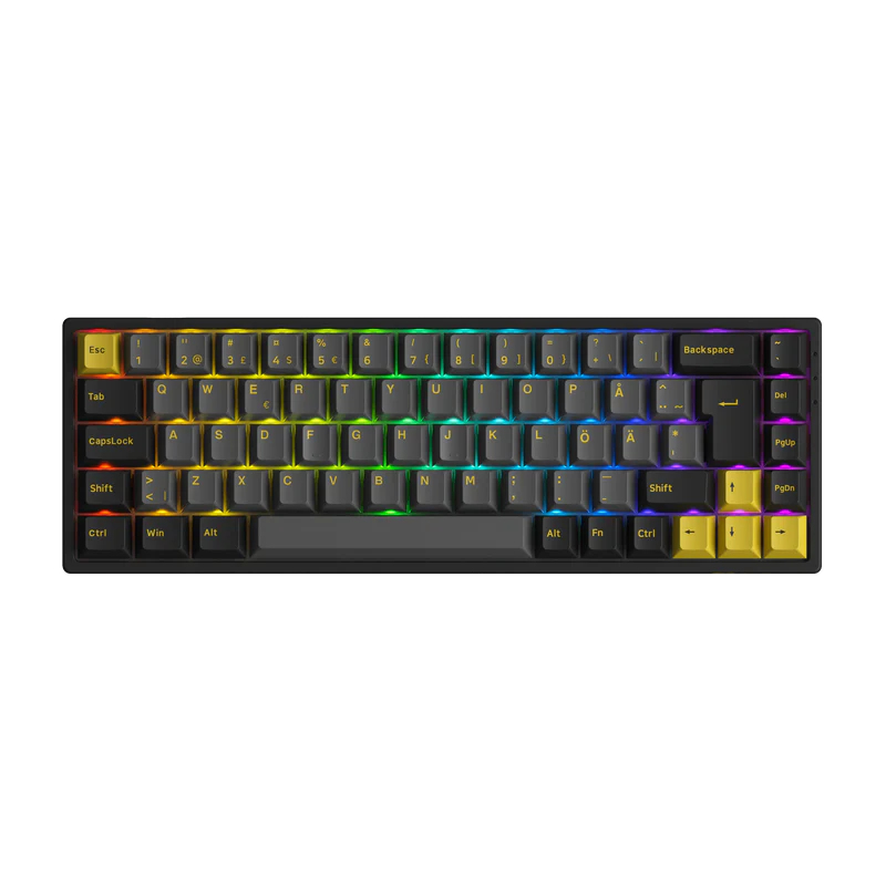 AKKO 3068B - 65% - USB + RF Wireless + Bluetooth - Mecha-Membran-Schlsselschalter - QWERTZ - RGB-LED - Schwarz - Grau - Gelb