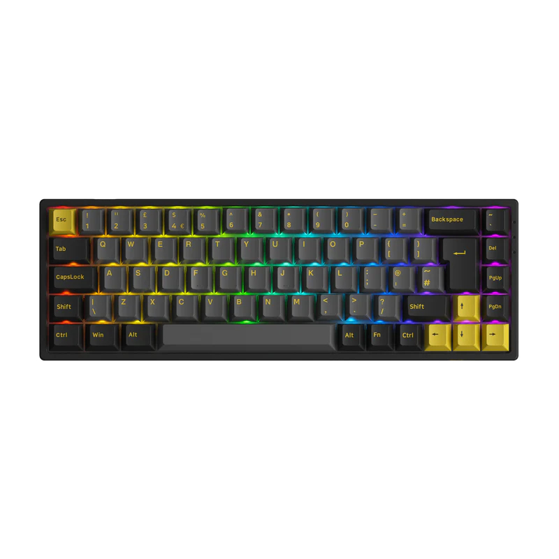 AKKO 3068B - 65% - USB + RF Wireless + Bluetooth - Mecha-Membran-Schlsselschalter - QWERTZ - RGB-LED - Schwarz - Grau - Gelb