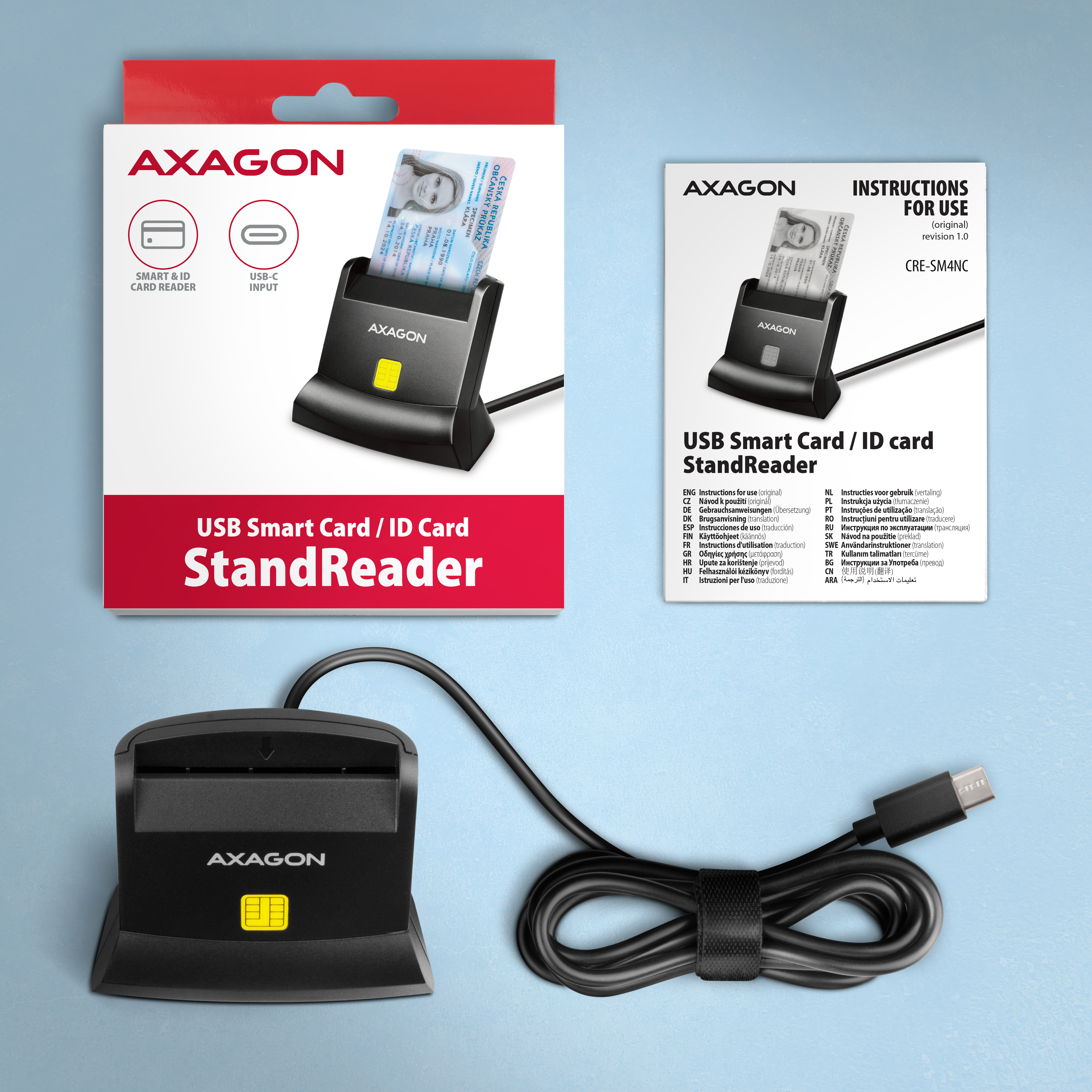 Axagon CRE-SM4NC lecteur de cartes � puce Int�rieure USB USB 2.0 Noir