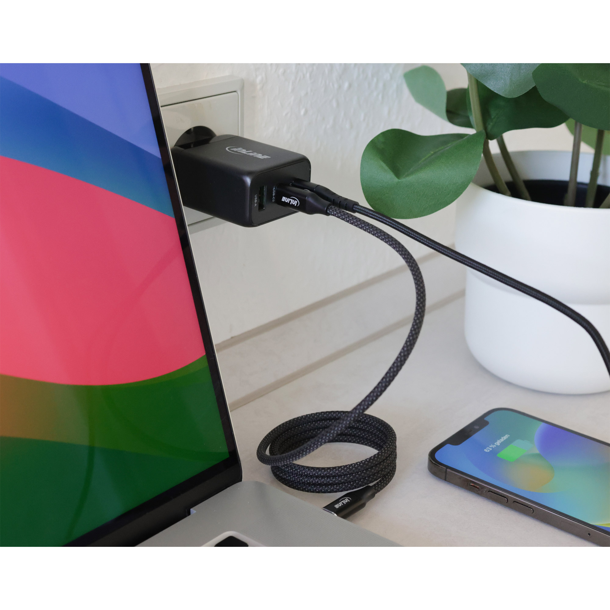 InLine USB PD Netzteil - GaN Ladeger�t - 3-Port - Dual USB-C + USB-A - 65W
