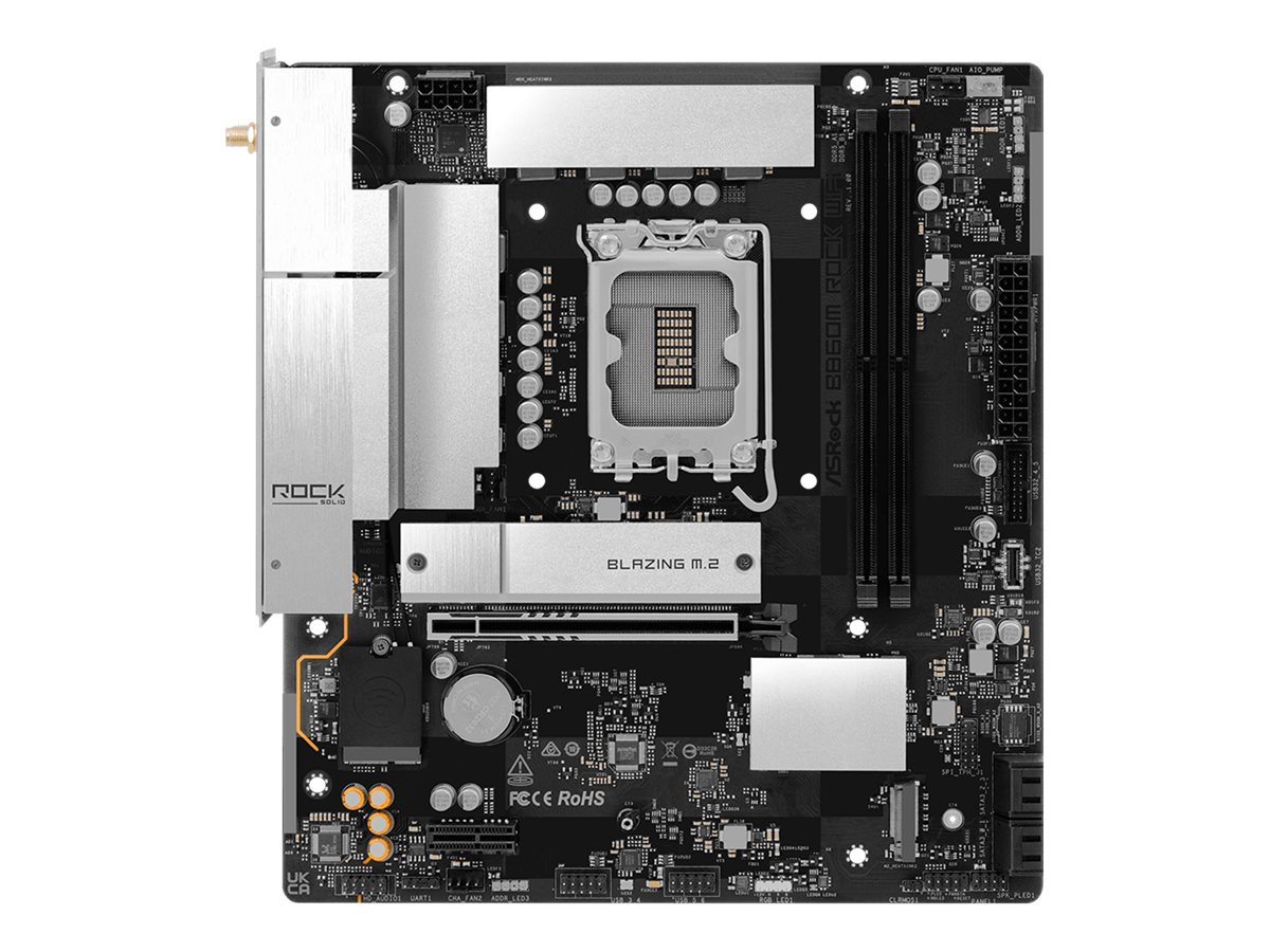 ASRock B860M Rock WiFi - Motherboard - micro ATX - LGA1851 Sockel - B860 Chipsatz - USB 3.2 Gen 1, USB-C 3.2 Gen 2x2 - 2.5 Gigabit LAN, Bluetooth, Wi-Fi 6E - Onboard-Grafik (CPU erforderlich)