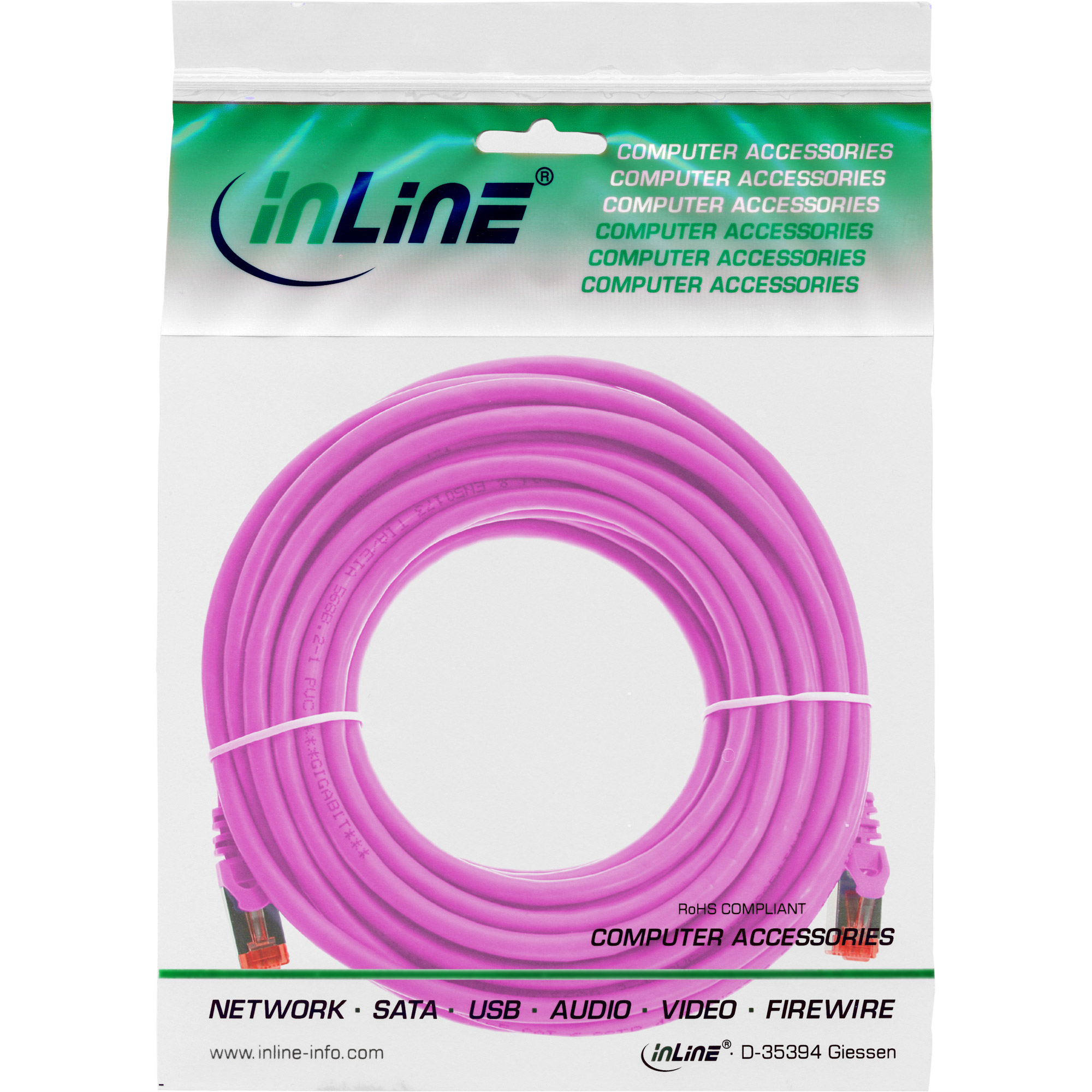 InLine Patch Cable S/FTP PiMF Cat.6 250MHz PVC copper pink 10m