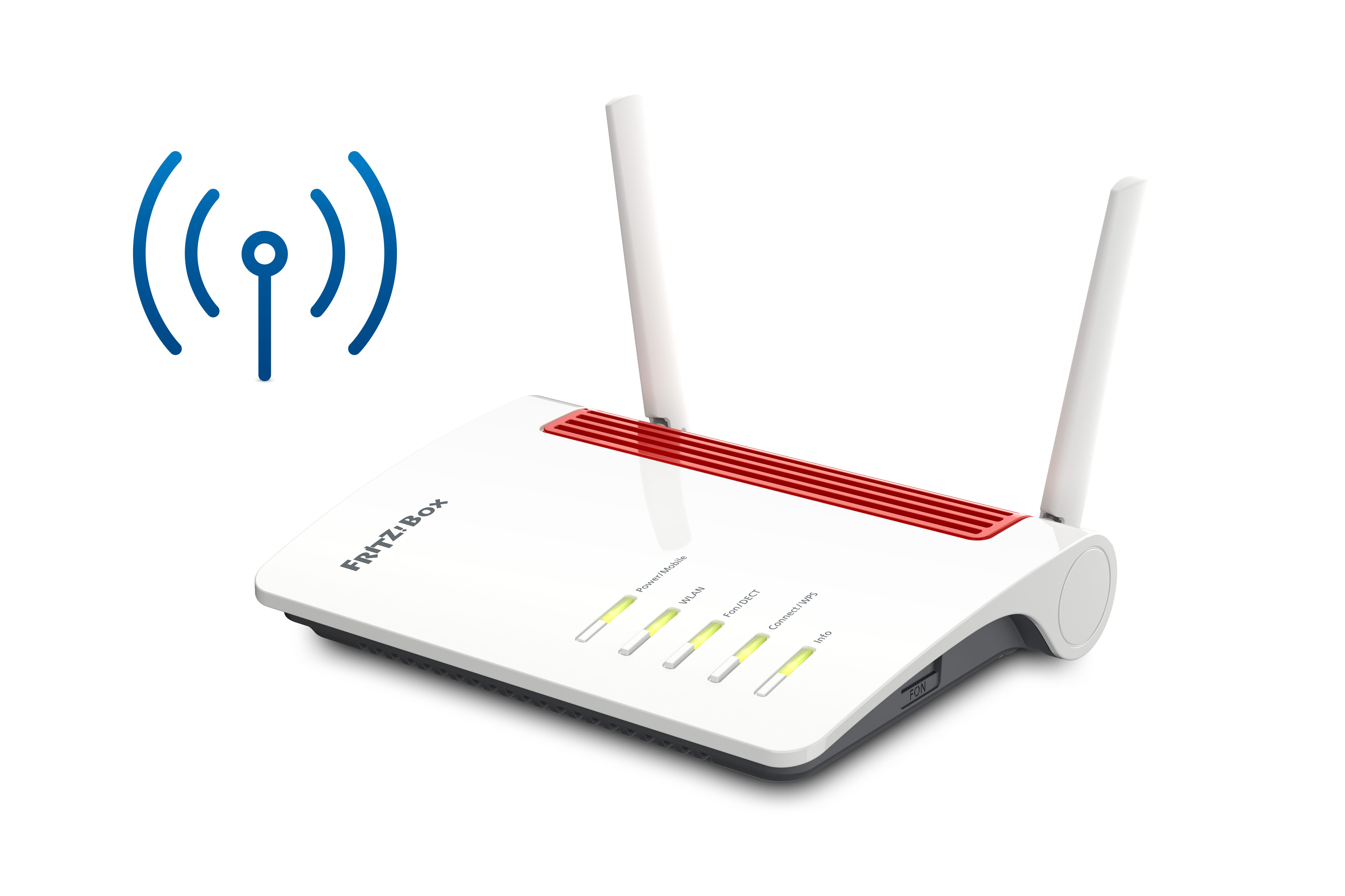 FRITZ!Box 6850 LTE router inal�mbrico Gigabit Ethernet Doble banda (2,4 GHz / 5 GHz) 4G Rojo, Blanco