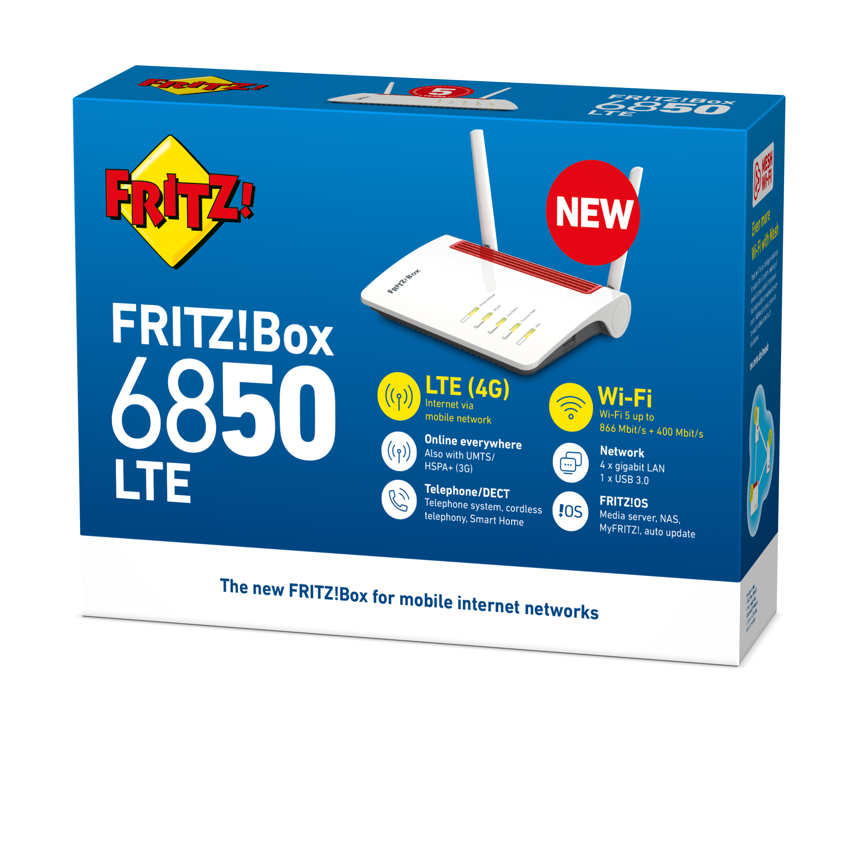 FRITZ!Box 6850 LTE router inal�mbrico Gigabit Ethernet Doble banda (2,4 GHz / 5 GHz) 4G Rojo, Blanco