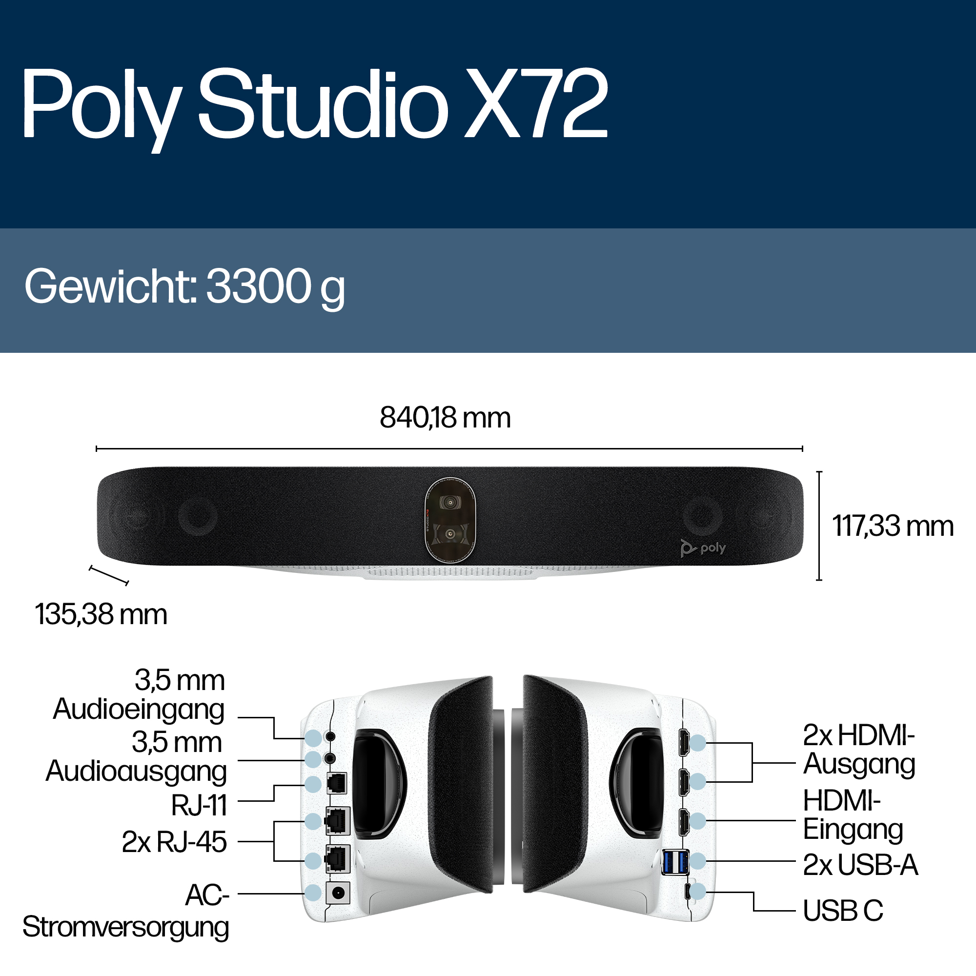 Poly HP Poly Studio X72 - Ohne Stromkabel - All-in-One Videoleiste