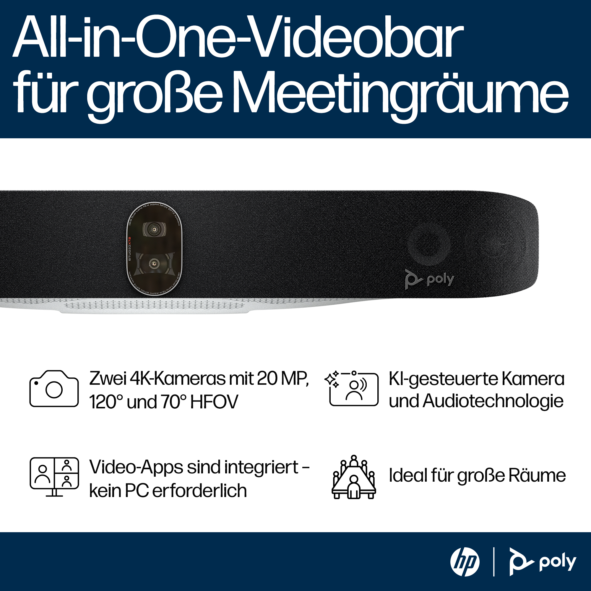 Poly HP Poly Studio X72 - Ohne Stromkabel - All-in-One Videoleiste