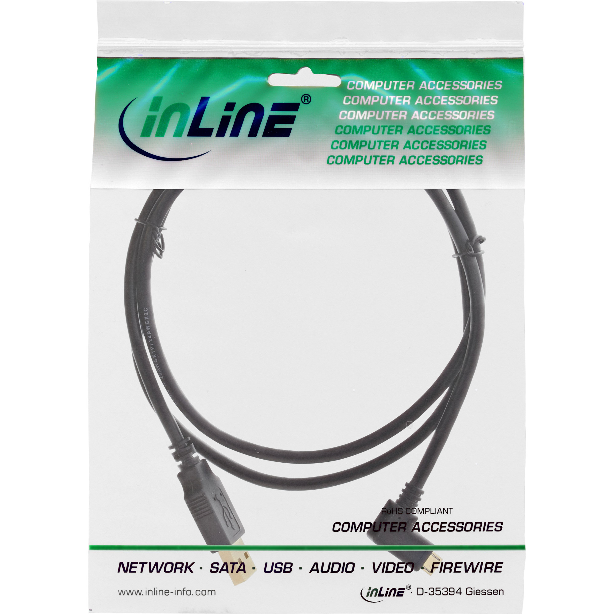 InLine Micro USB 2.0 Cable USB Type A male / Micro-B male, angled, black, 1m