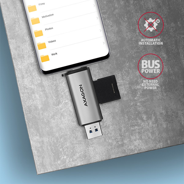 Axagon CRE-SAC lecteur de carte mmoire USB 3.2 Gen 1 (3.1 Gen 1) Type-A/Type-C Gris