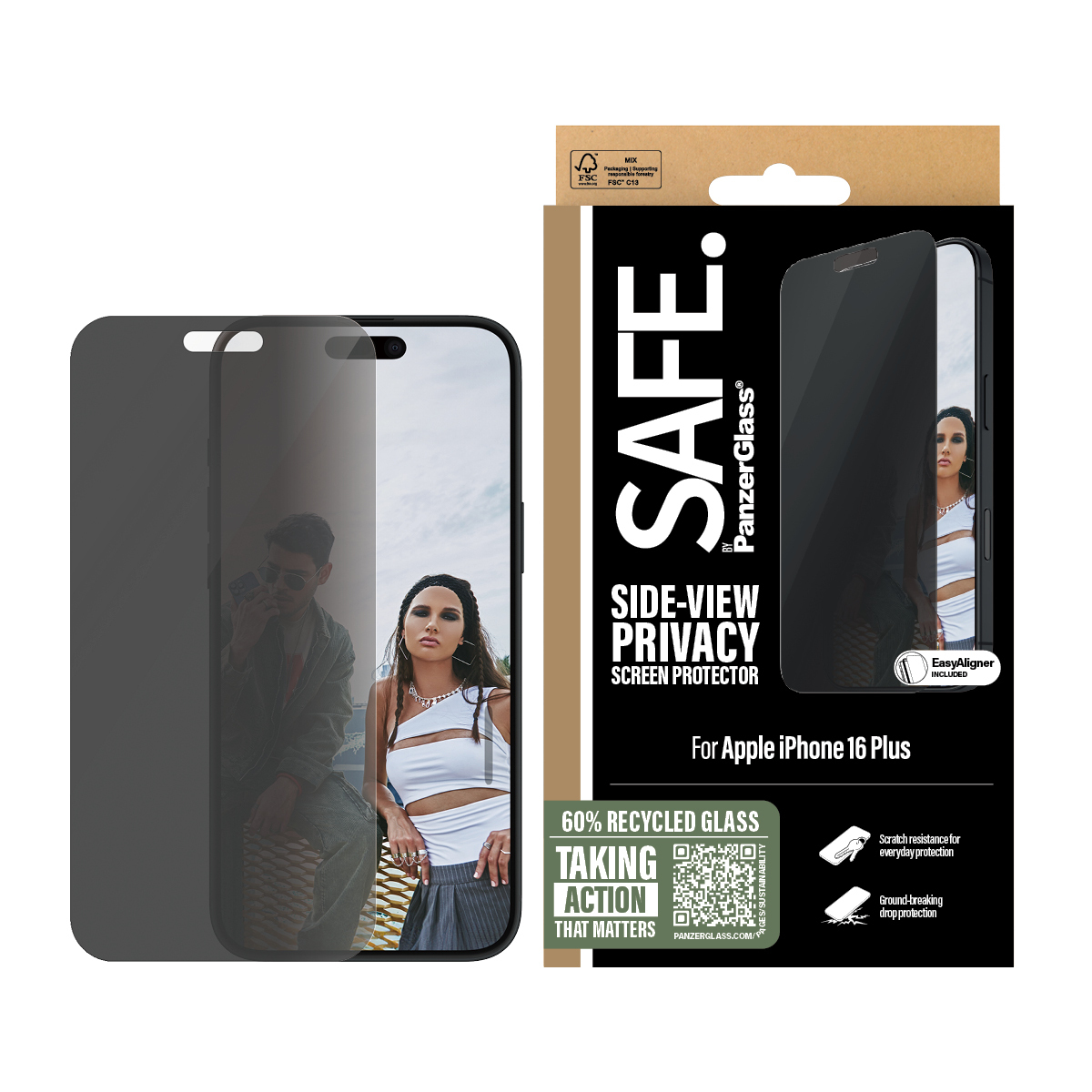 PanzerGlass SAFE. by � 2-Way Privacy Screen Protector iPhone 16 Plus | 15 Plus | Ultra-Wide Fit Pellicola proteggischermo trasparente Apple 1 pz
