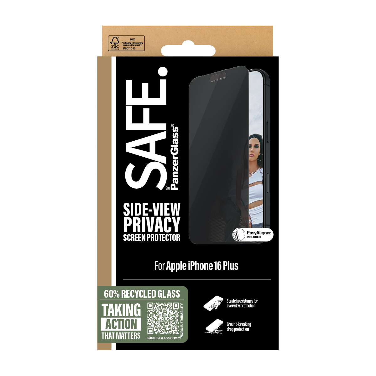 PanzerGlass SAFE. by � 2-Way Privacy Screen Protector iPhone 16 Plus | 15 Plus | Ultra-Wide Fit Pellicola proteggischermo trasparente Apple 1 pz
