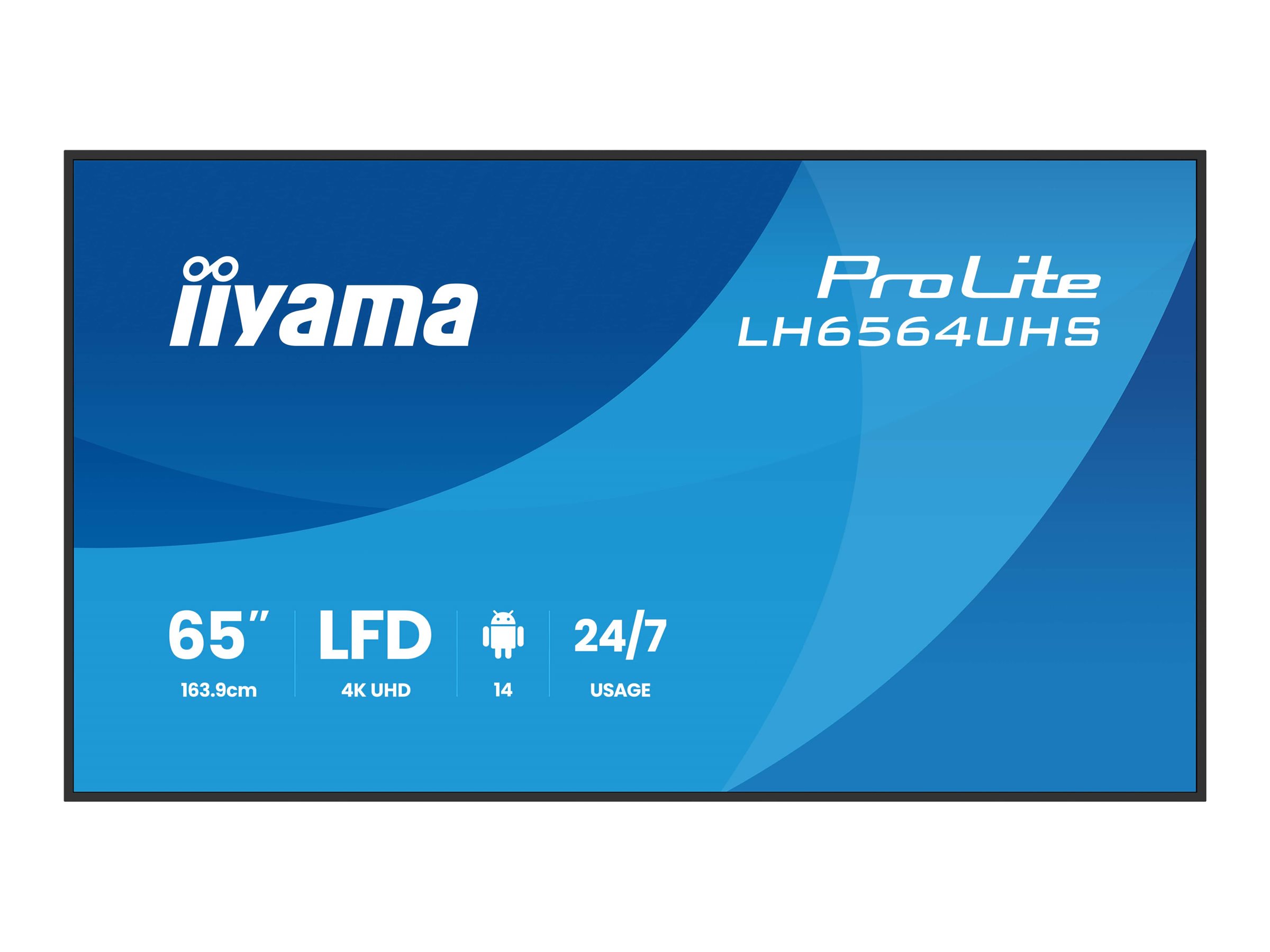 iiyama LH6564UHS-B1AG �cran daffichage dynamique �cran plat de signalisation num�rique 165,1 cm (65) Wifi 500 cd/m� 4K Ultra HD Noir Int�gr� dans le processeur Android 24/7