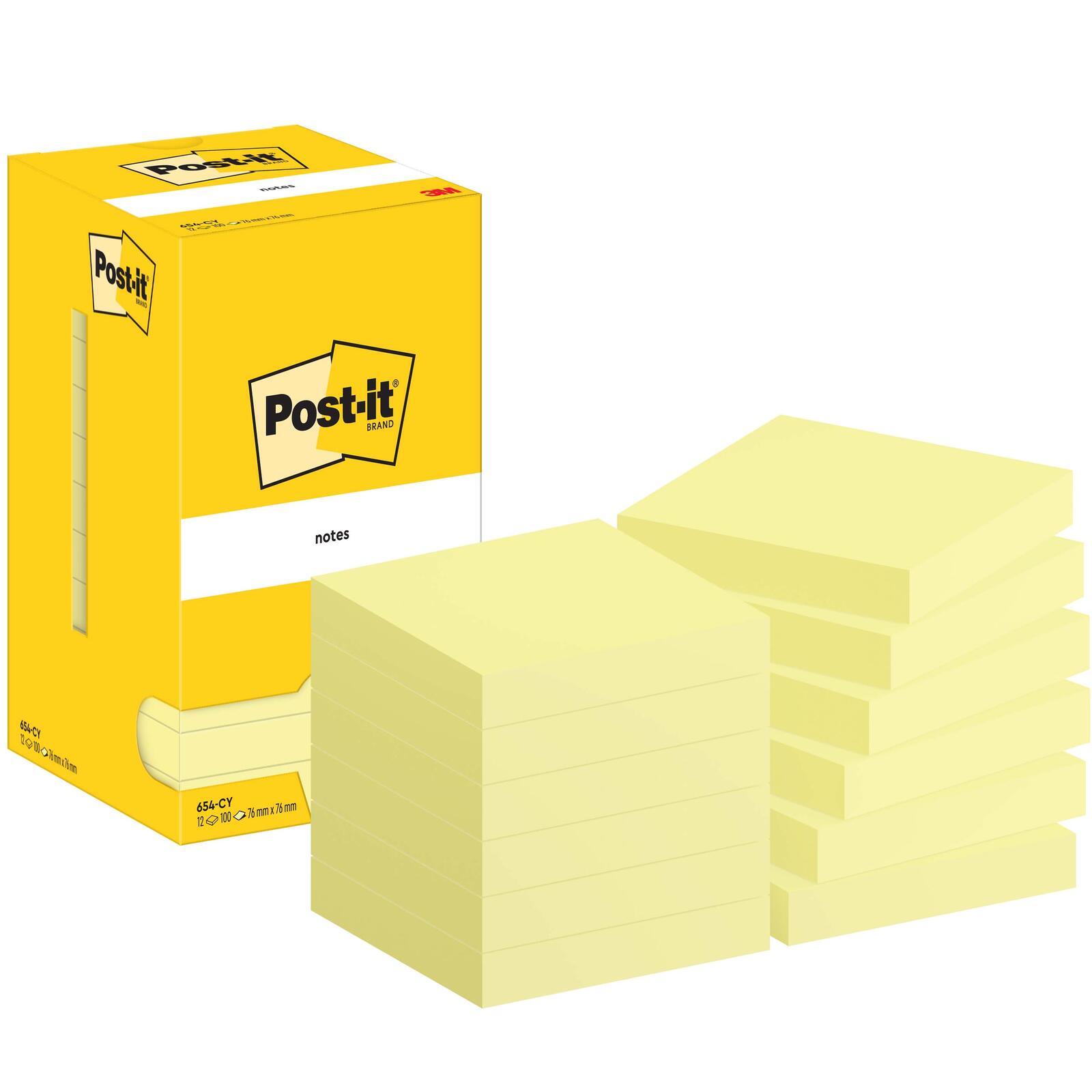 3M Haftnotiz 654-CY 76x76mm 100Bl ge 12 St./Pack.