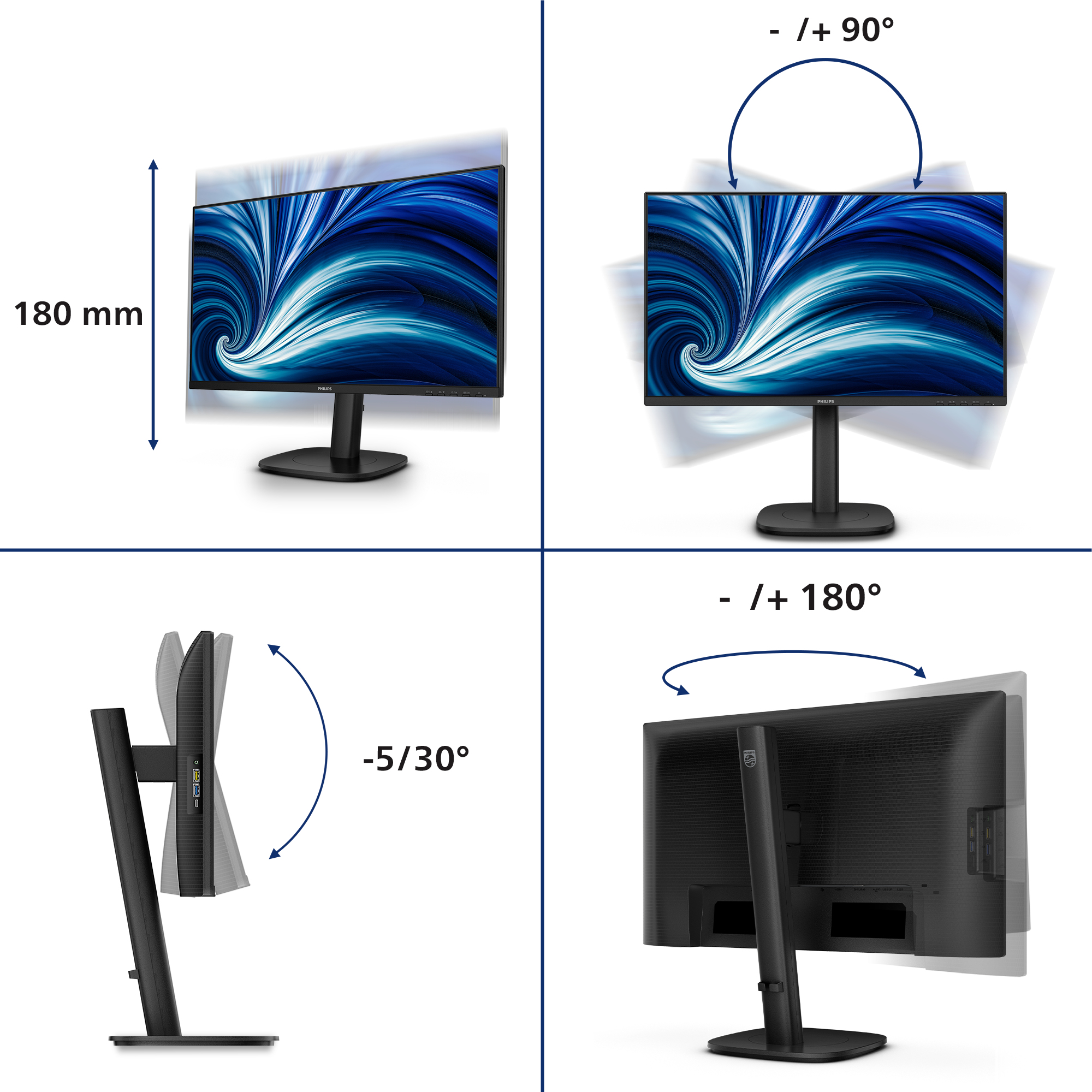 Philips 3000 series 24B2N3200D/00 �cran plat de PC 61,2 cm (24.1) 1920 x 1200 pixels WUXGA LCD Noir