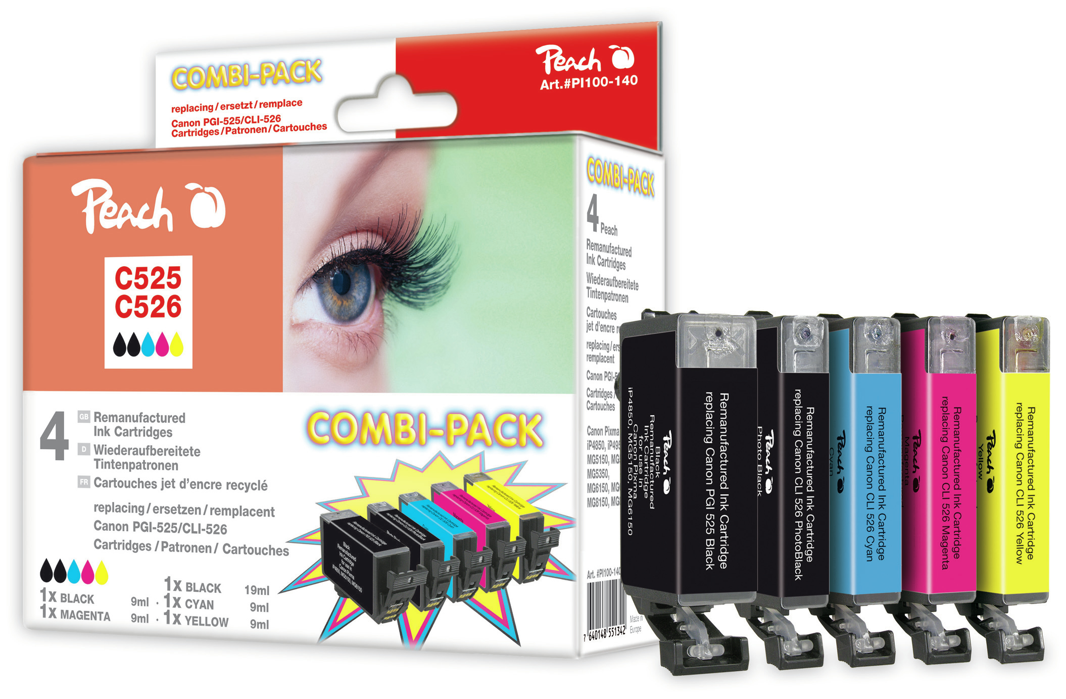 Peach PI100-140 cartouche dencre 5 pice(s) Compatible Noir, Cyan, Photo noire, Jaune