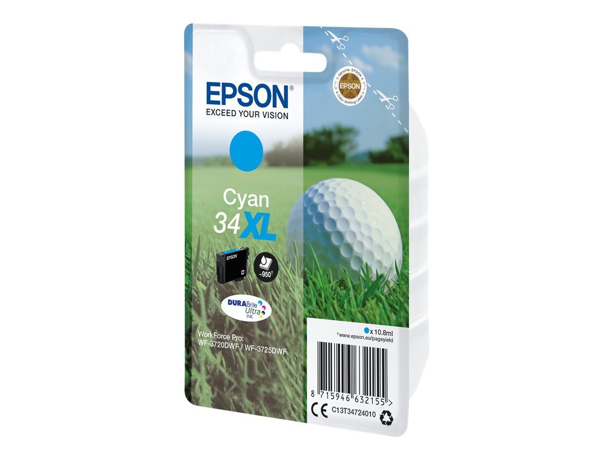 Epson Golf ball Singlepack Cyan 34XL DURABrite Ultra Ink