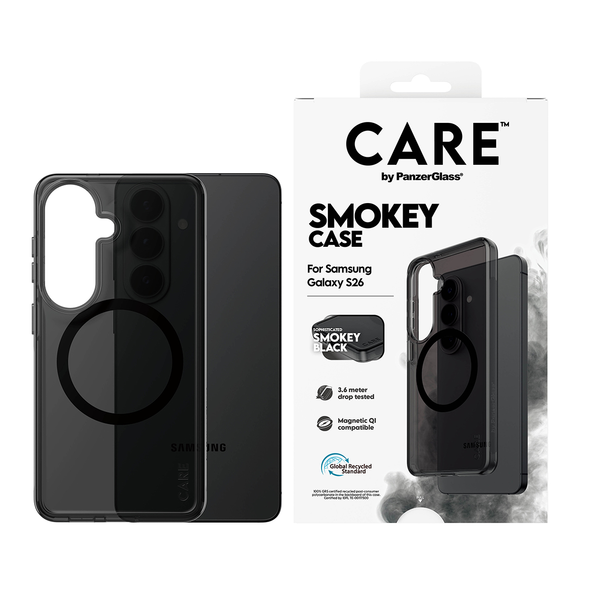 PanzerGlass CARE by � Smokey Case w. Black Qi Samsung Galaxy S26 funda para tel�fono m�vil Negro