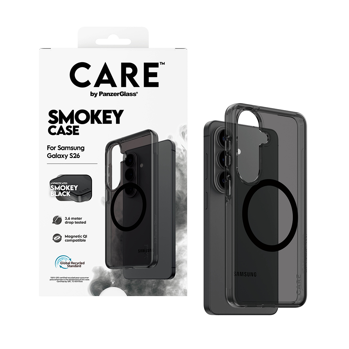 PanzerGlass CARE by � Smokey Case w. Black Qi Samsung Galaxy S26 funda para tel�fono m�vil Negro