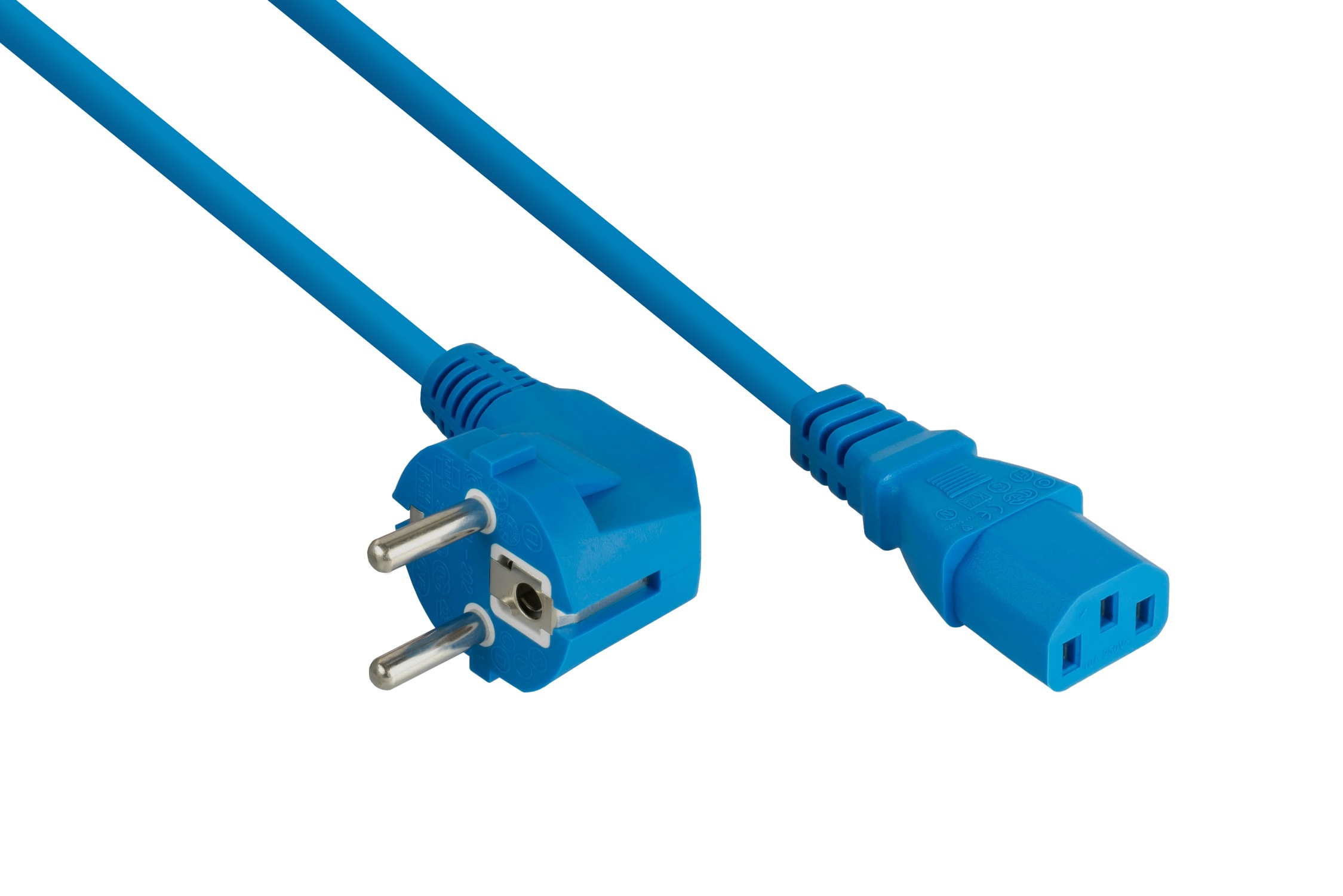 kabelmeister Netzkabel Schutzkontakt-Stecker Typ E+F (90 gew.) an Kaltgerte-Buchse C13, blau, 0,7