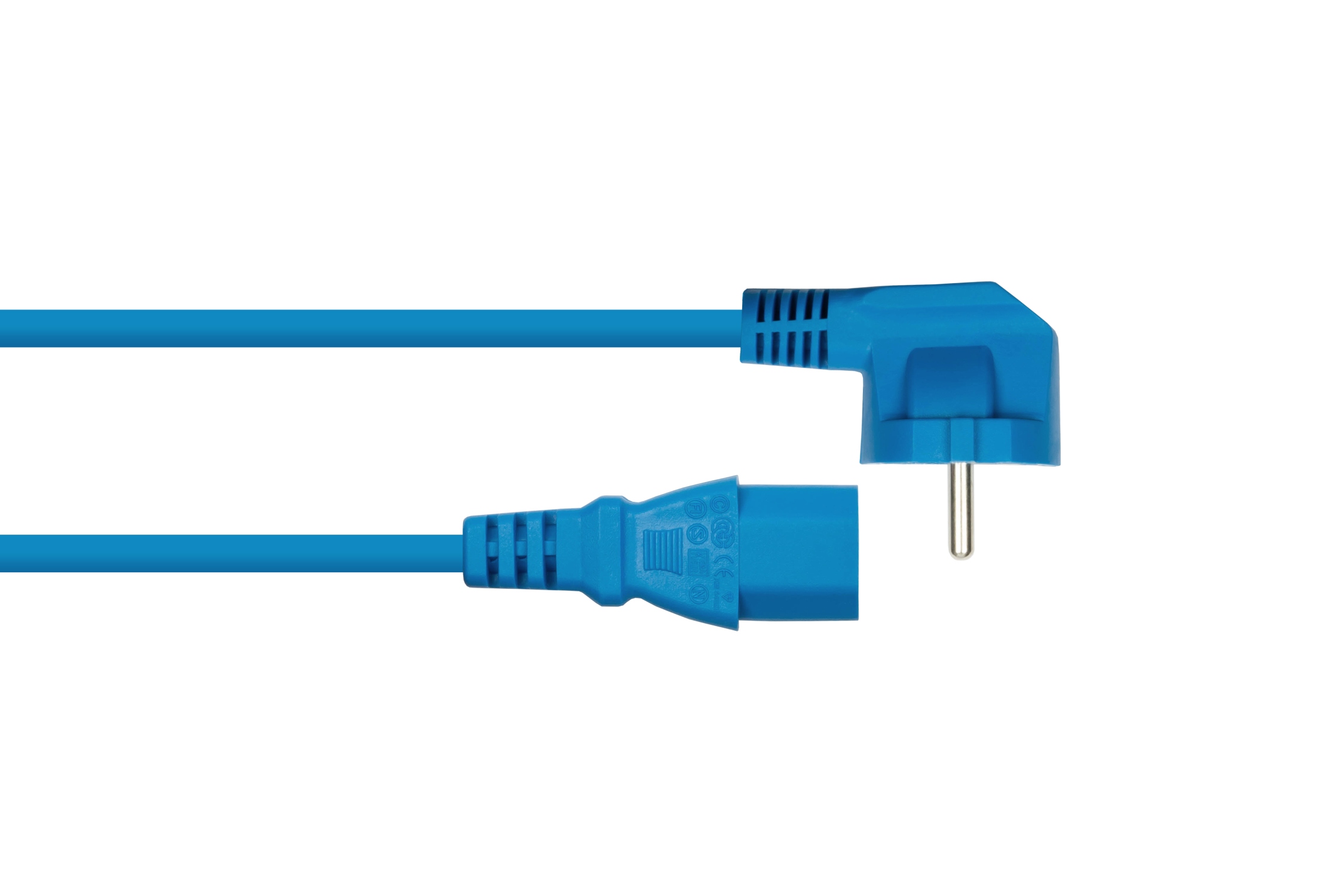 kabelmeister Netzkabel Schutzkontakt-Stecker Typ E+F (90 gew.) an Kaltgerte-Buchse C13, blau, 0,7